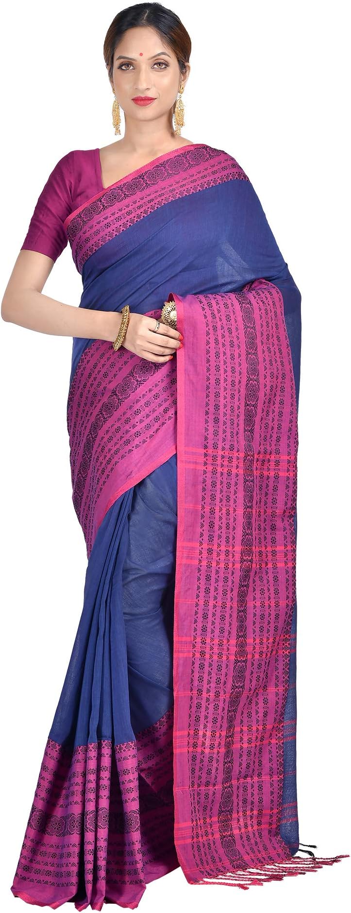 Aishani Collection Woven Hand Spun Cotton Begumpuri Women's Handloom Saree with Blouse Piece