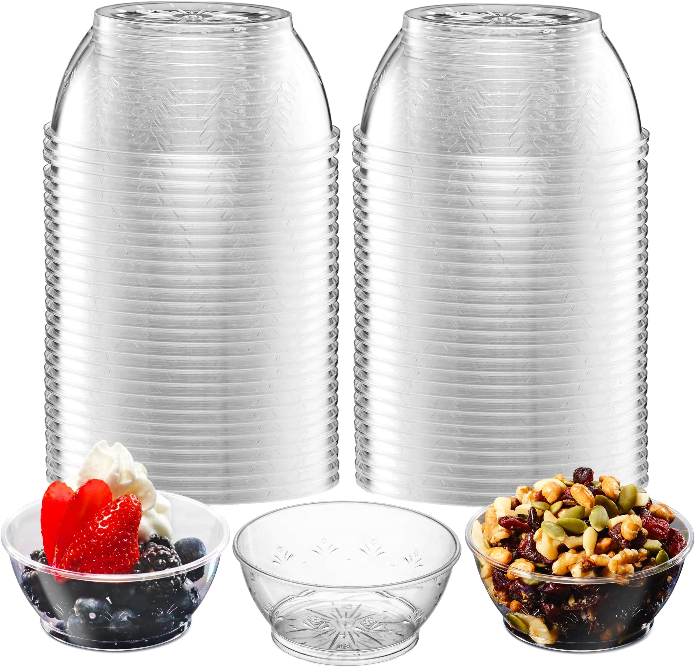 JoyServe Clear Mini Plastic Bowls - (Bulk 50 Pack) 6 Oz Disposable Premium Hard Plastic Dessert Bowls for Serving, Weddings, Catering, Parties, Salsa, Home or Event Party Supplies