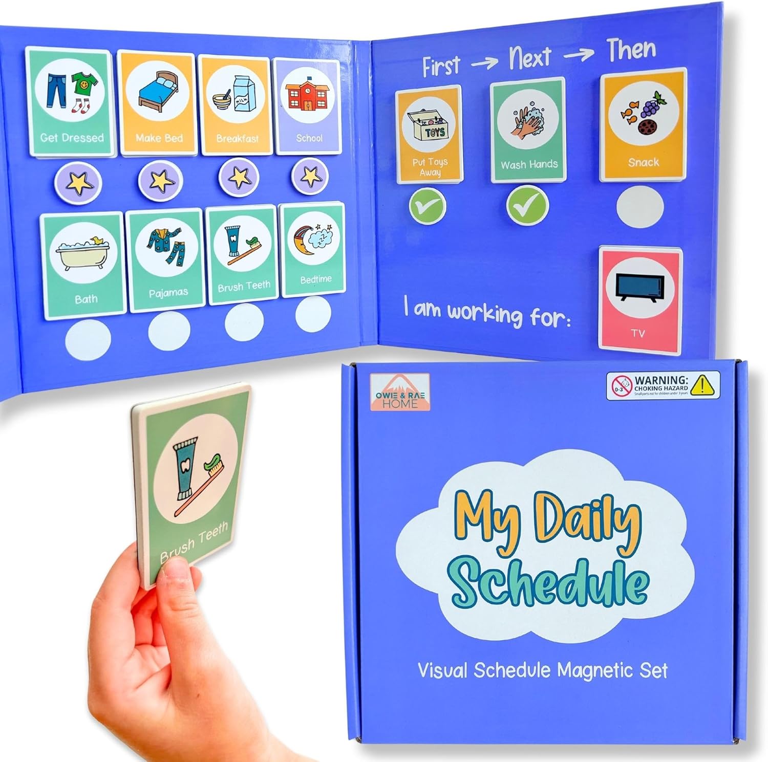 Owie & Rae Home Visual Schedule for Kids – Magnetic Chore Chart at Home, Responsibility Morning Bedtime Daily Planner, Behavior Chores Board Routine for Adults Toddlers with ADHD, Autism