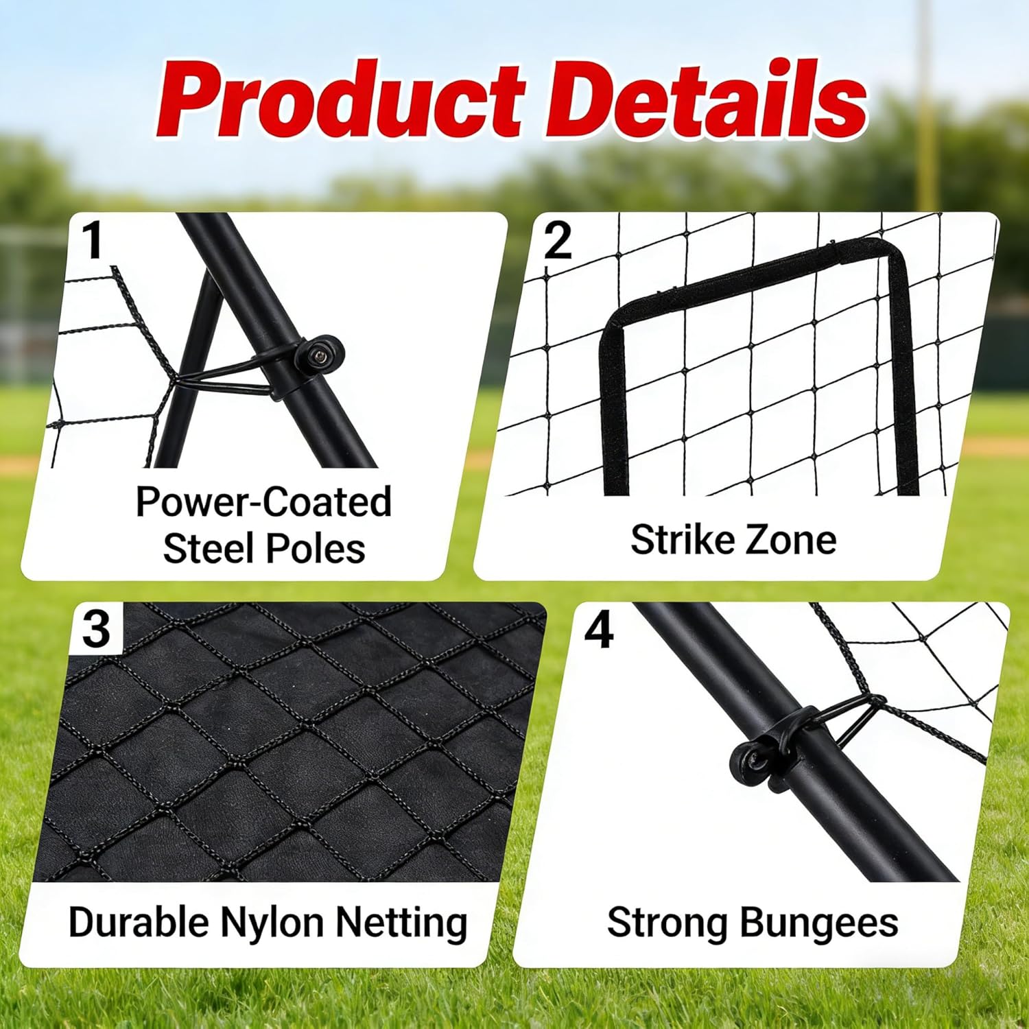 Garvee Back Net for Baseball & Softball - 6 x 4 ft Pitching and Fielding Rebounder with 3 Goal Zones
