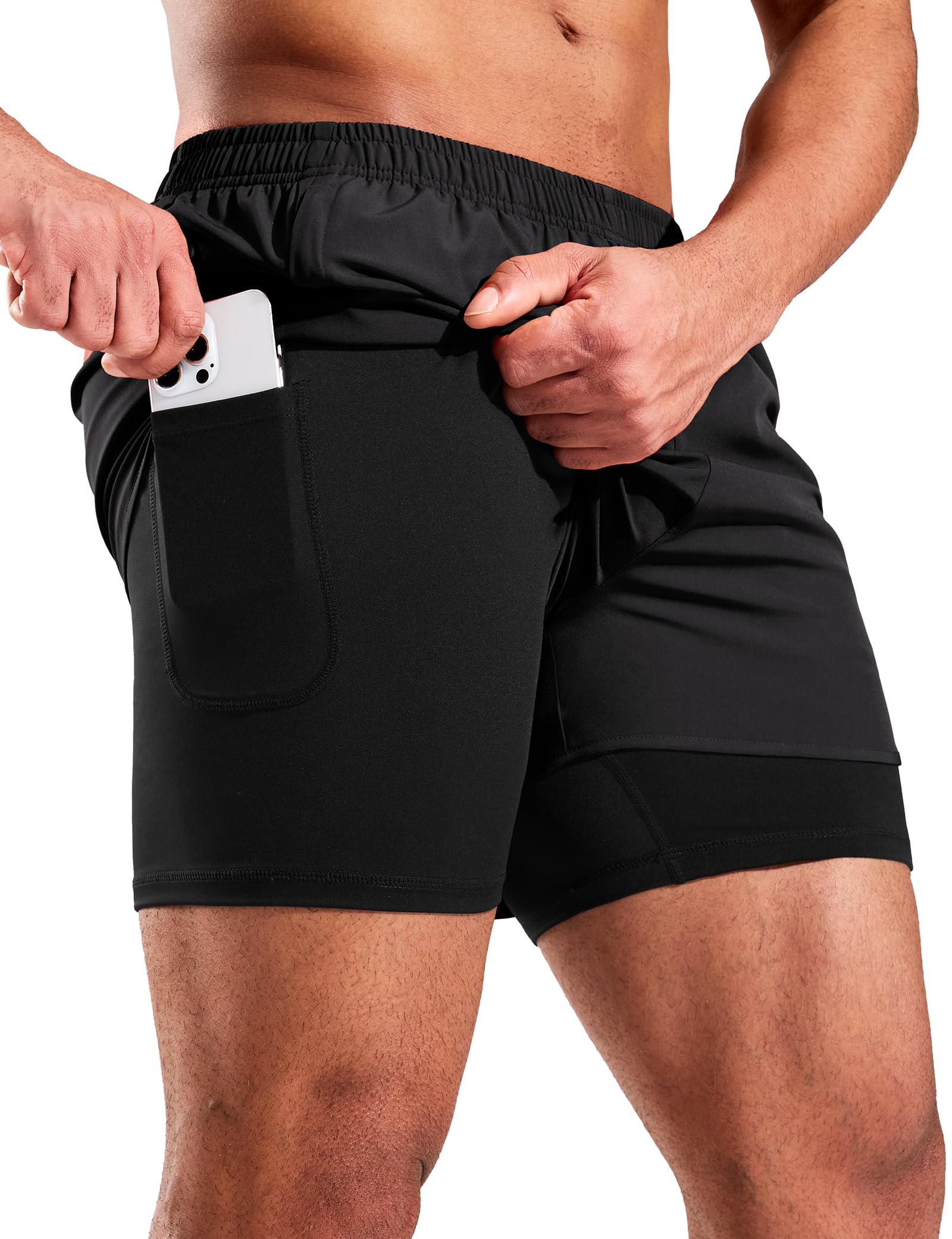 MIER Short de course 2 en 1 pour homme avec doublure de 7,6 cm, séchage rapide, short de sport avec poches