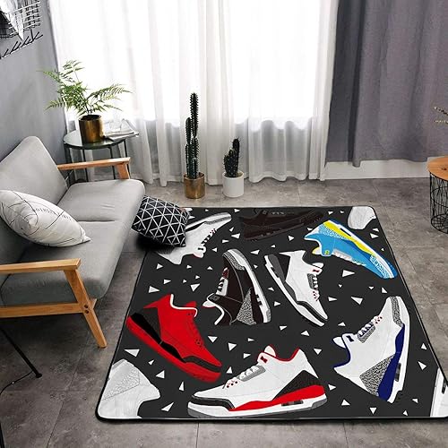 Miniatura 2 de Alfombra de esponja lavable para niñas, niños, dormitorio, sala de estar, zapatos de baloncesto, zapatos deportivos retro para adolescentes,
