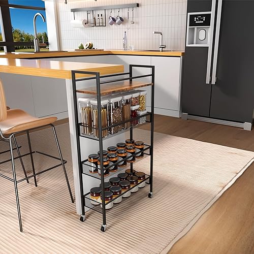 Miniatura 3 de Carrito de almacenamiento delgado, carrito de cocina de 4 niveles, carrito deslizante de unidad estrecha con asa, 5.9 pulgadas de ancho,