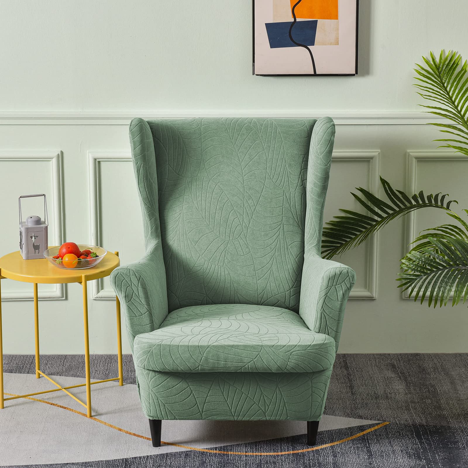 Wingback Chair Covers 2-teiliges Set – 2-in-1-Design, Sesselbezüge, solide, weiche Rückenlehnenstuhlbezug, dehnbar, Ohrensessel-Schonbezug, Möbelschutz für Wohnzimmer, Schlafzimmer, Hotel (Grün)