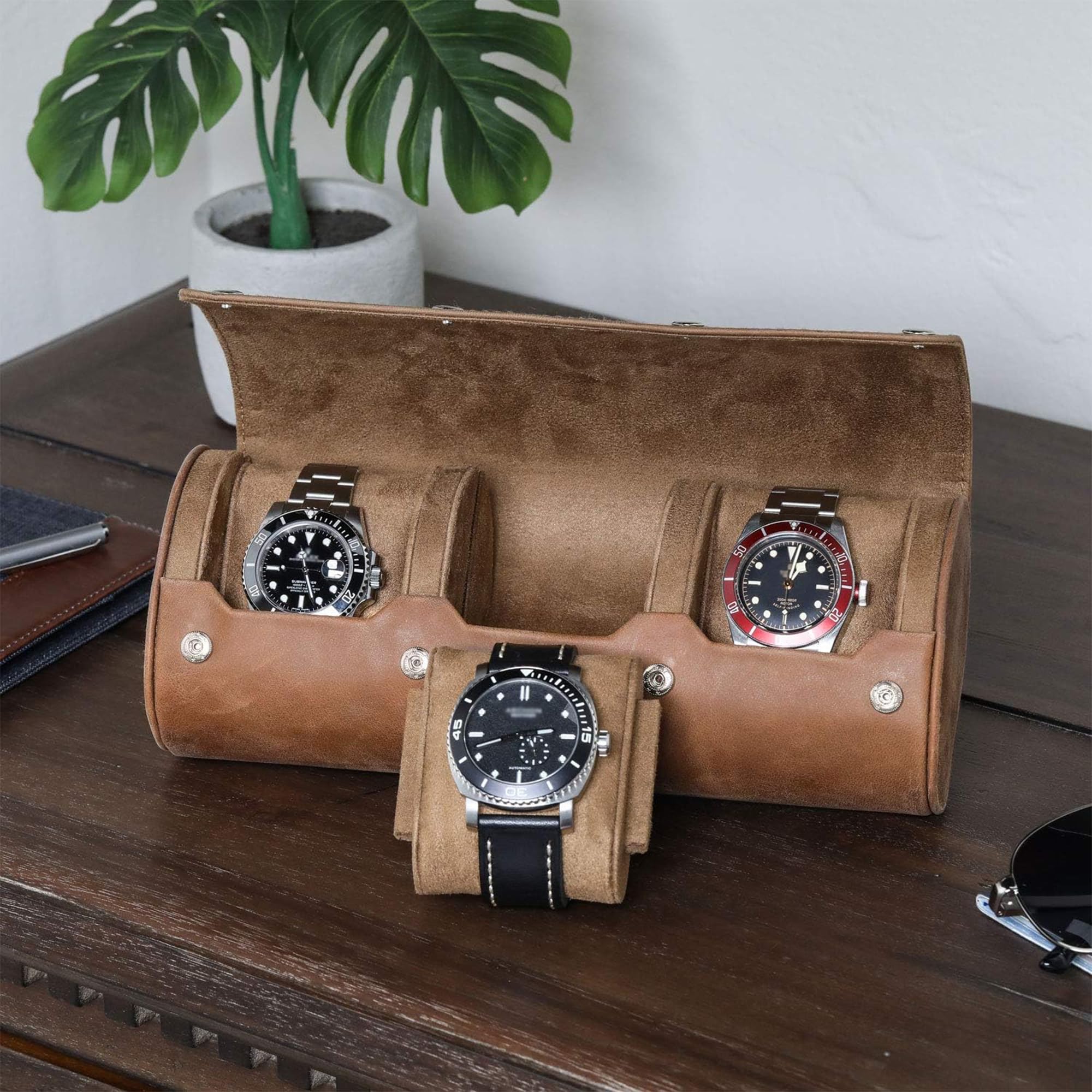 Rothwell Watch Roll Travel Case 100% Leather Protection - Dettaglio