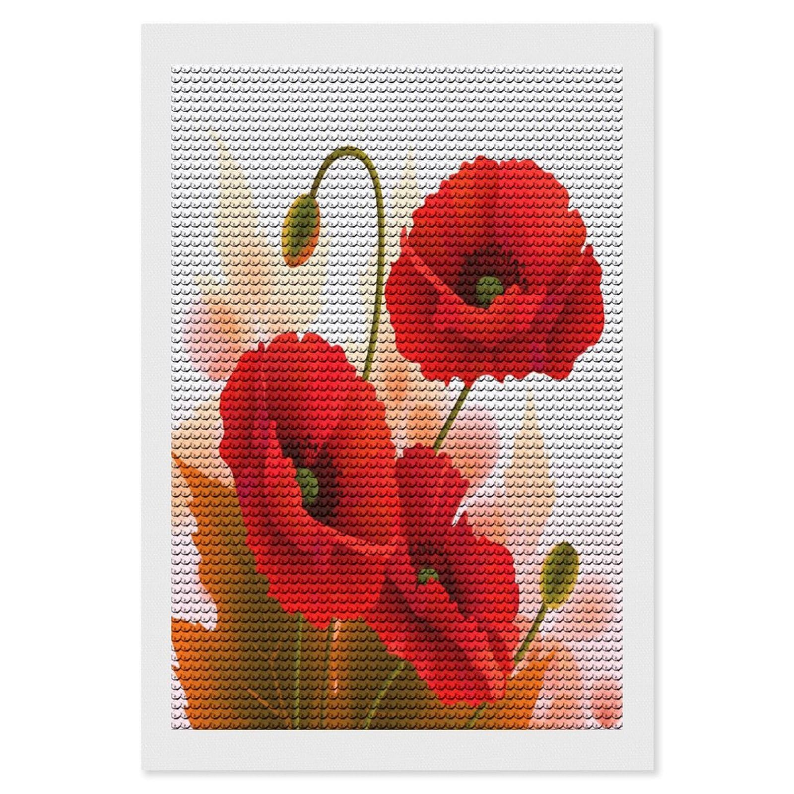 VstaDank Poppy Flowers Vivid Petals Diamond Painting Kits Exquisite DIY Full Round Drill Diamond Dots Painting for Adults Beginner Diamond Photo Paint with Diamond Picture Art Wall Decor 8"x12"