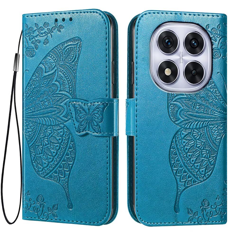 EASSGU Skórzane ochronne etui z klapką do Redmi Note 15 5G (6,77"), magnetyczne, z 3 przegródkami na karty i 1 portfelem, odporne na upadki i zarysowania, niebieskie