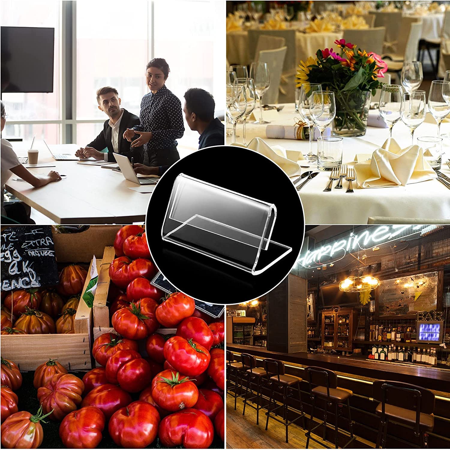 Small Counter Top Acrylic Sign Holder, Horizontal L Shaped Card Holder, 2.5" H X 3.5" W, 10 Pack