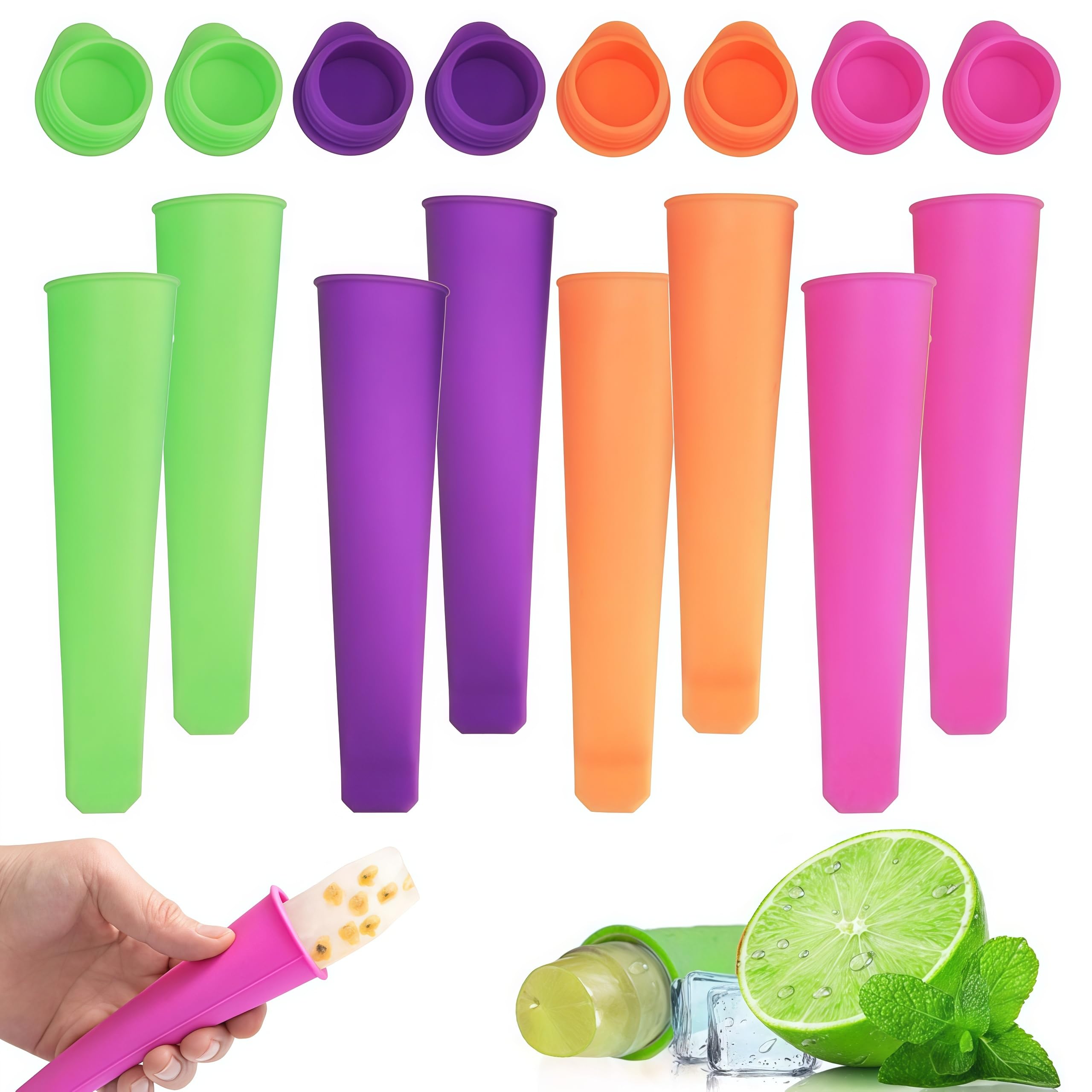 Silicone Ice Moulds, Pack of 8, Ice Lolly Moulds, Silicone Mould, Ice Cream Cone with Lid, Reusable Ice Lolly Mould, Perfect for Children and Adults