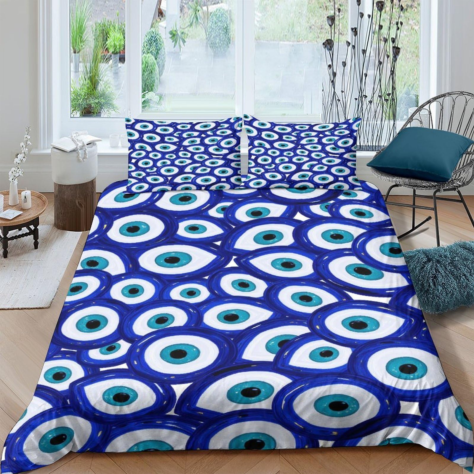 Ctjqhvkz Style-3 3D Printed Evil Eye Fitted Sheet Microfiber Blue Pattern Bed Cover For Adult Bedroom Guest Room Decor Mattress Protection Single（135X200cm）