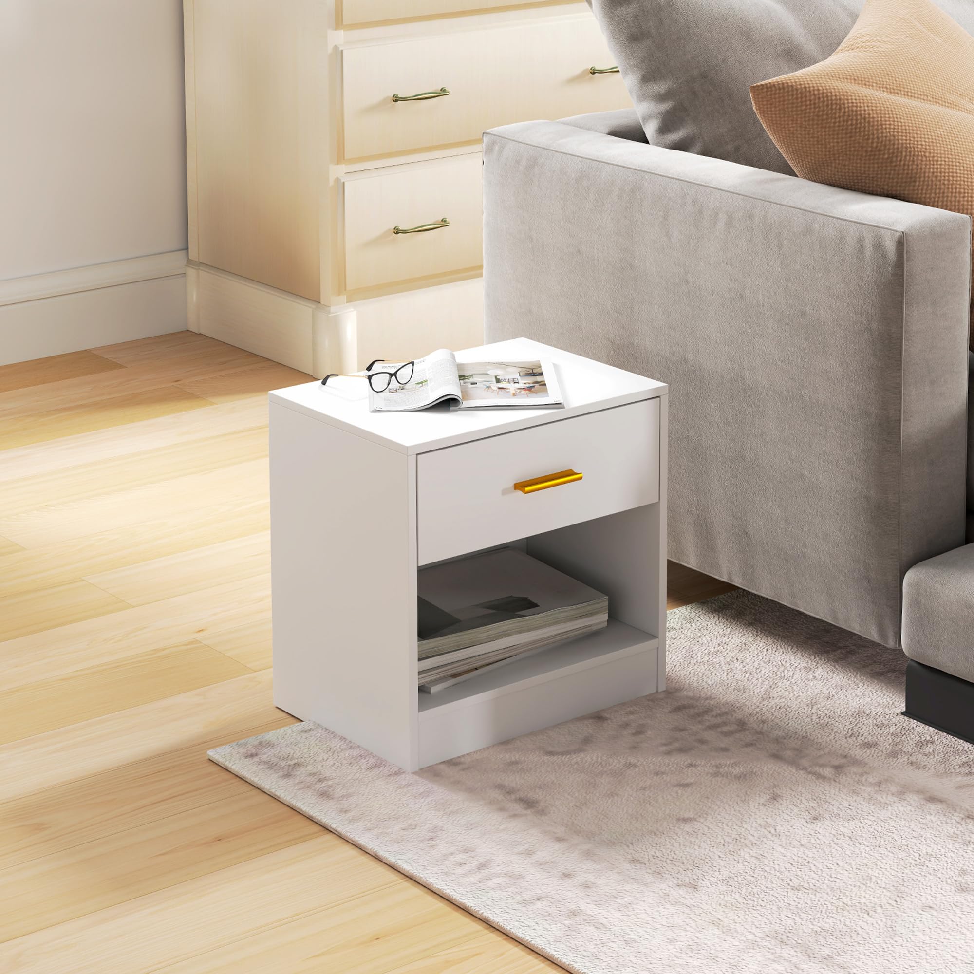 HOMCOM Set 2 Comodini Moderni con Cassetto Truciolato 39x28x41 cm Bianco | Ripiano Aperto, Comodini per Camera da Letto