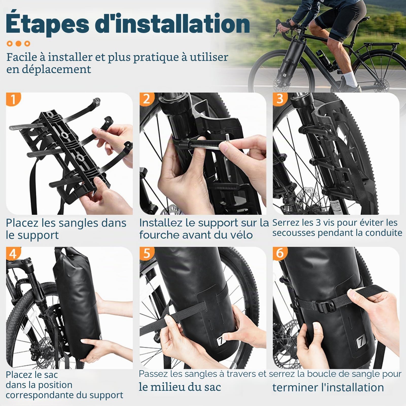 Kavolet Lot de 2 sacoches de Fourche de vélo, 3 l/7 l, imperméables, avec Haut roulable, Sac de séchage pour Porte-Bagages, imperméable, Accessoires de vélo Professionnels