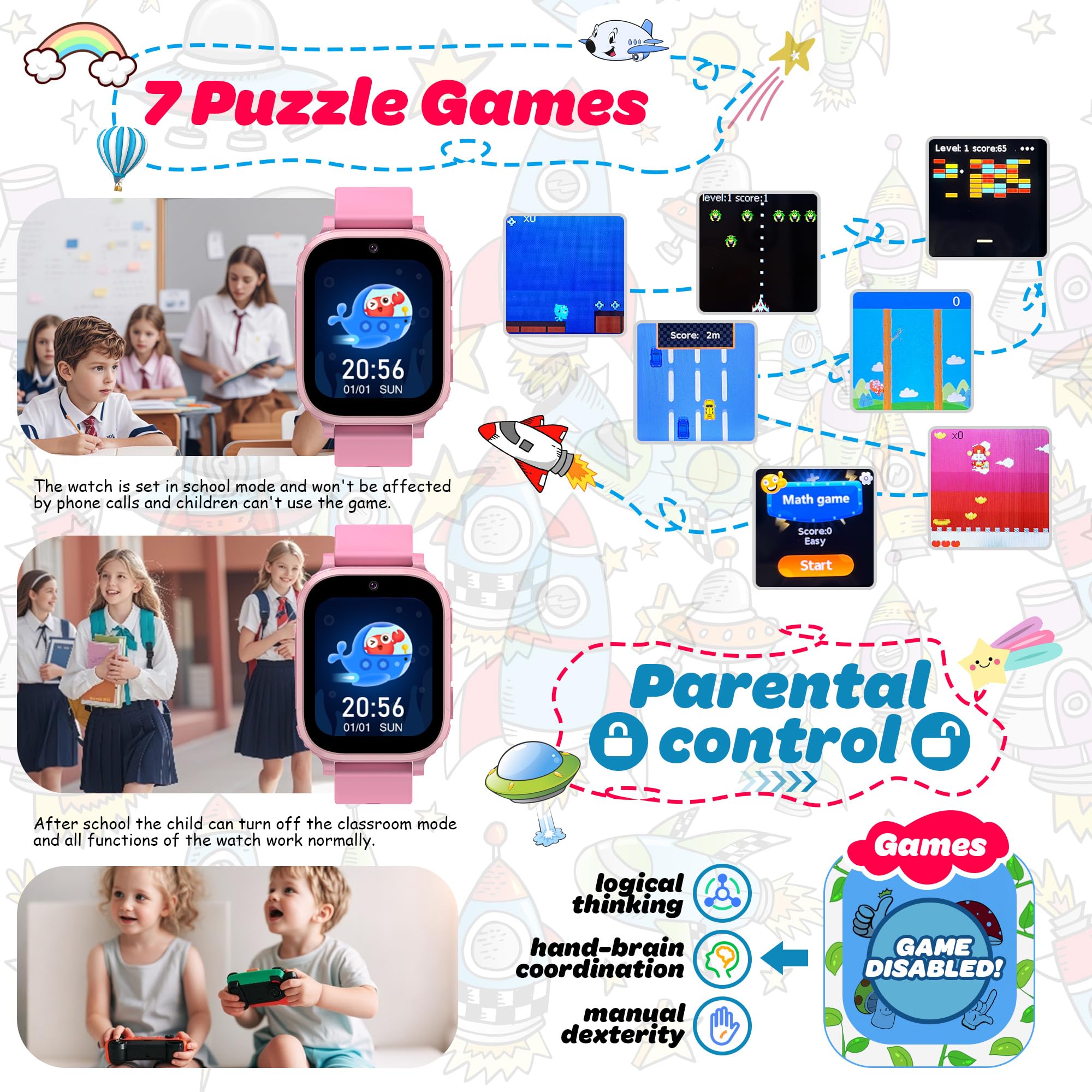 4G Smartwatch Bambini con GPS Videochiamate SOS Regalo Ragazzo Ragazza | posizione in tempo reale, chat familiare, modalità scuola, giochi, sveglia, telefono, sim, ip68, natale e compleanno