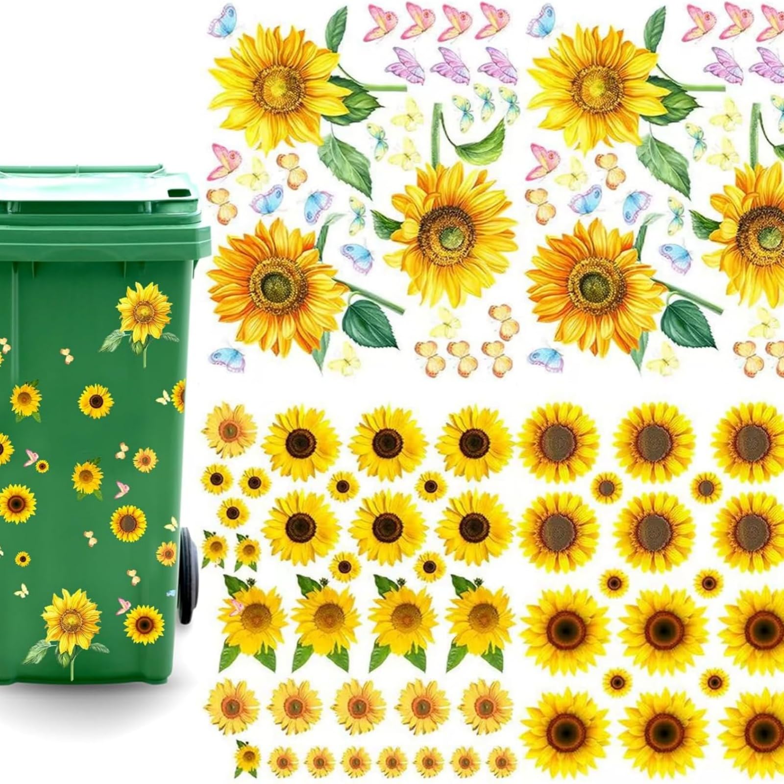 Adesivi Floreali Per Pattumiera Esterno - Girasoli E Farfalle Resistenti All'Acqua - Foto 7