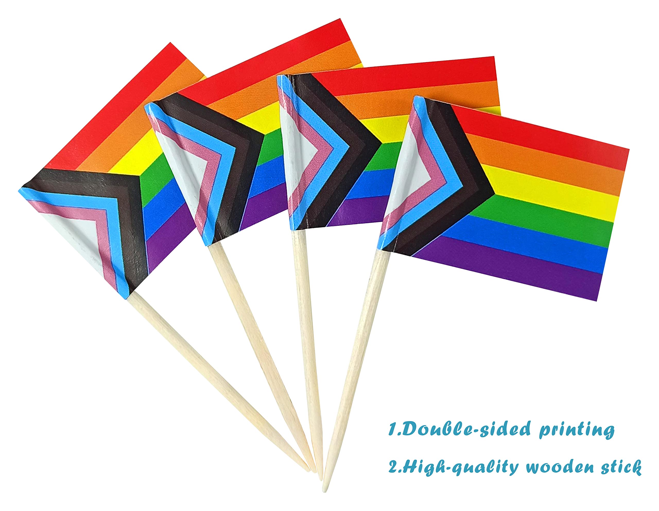 QQSD - 100 x Zahnstocher mit Regenbogen-Flagge (Progress Rainbow)