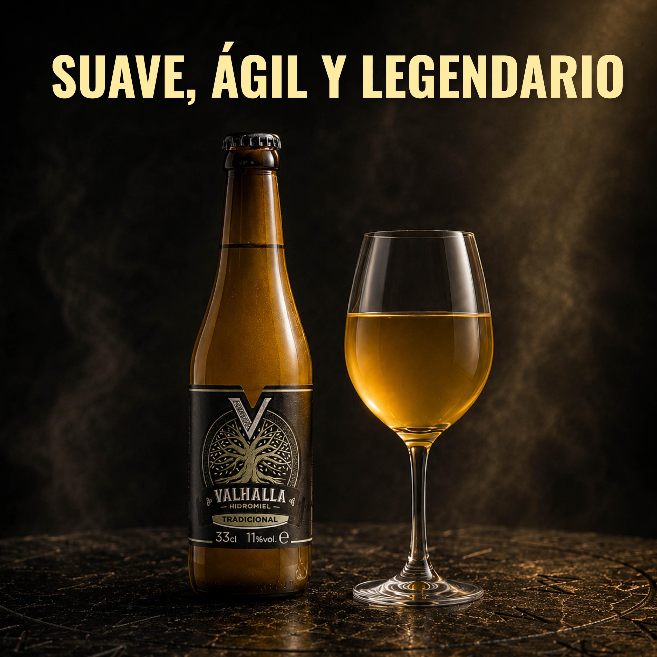 Valhalla Hidromiel Tradicional Cerveza Artesanal | Estilo Show Mead Semi Seco | Bebida Natural con Aroma de Frutas Blancas y Miel | Caja 12 Botellines 33cl | Sin Gluten | 11% Grados Alcohol
