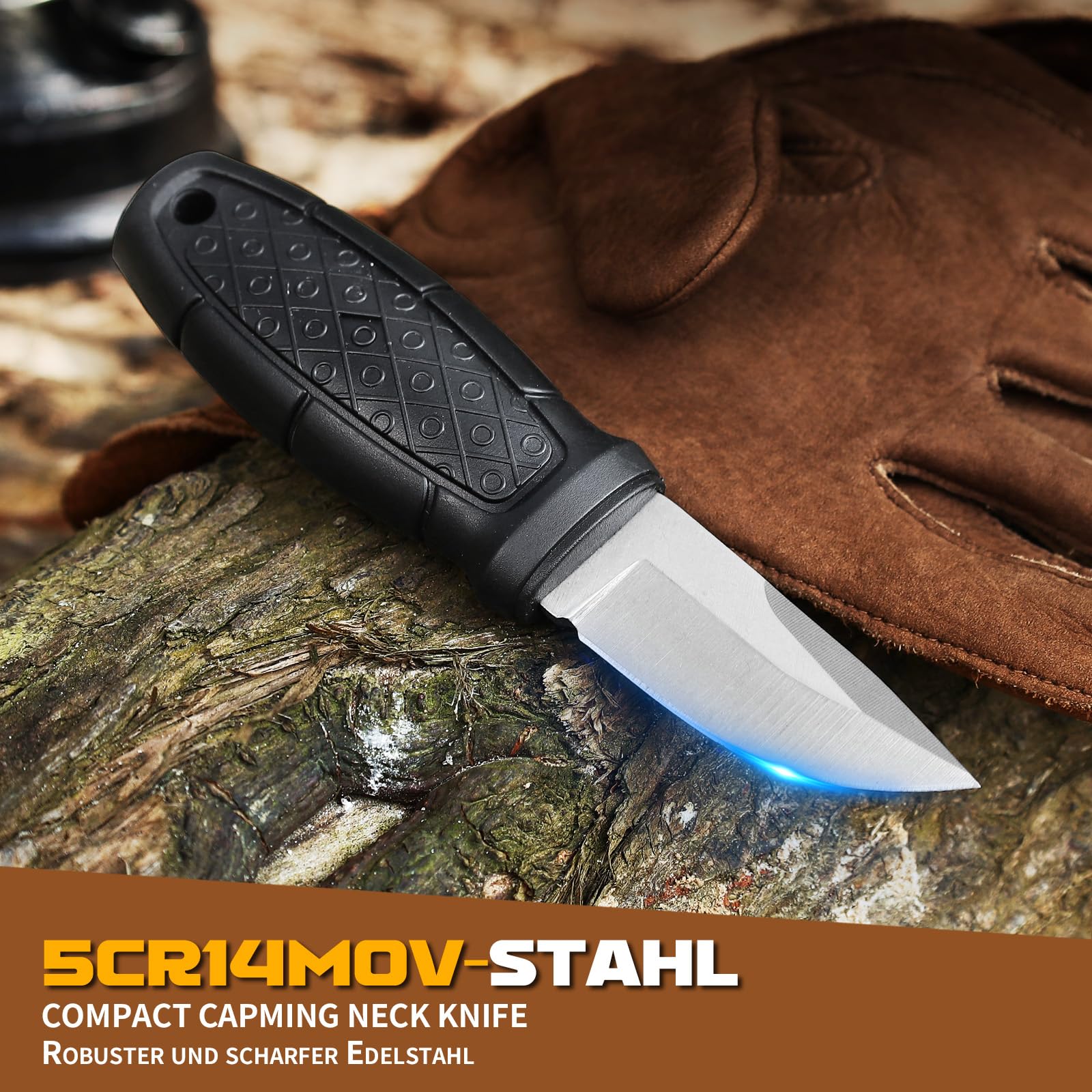 Omesio Coltello Da Collo Edc, Lama in Acciaio 5cr14mov Da 6 Cm, Robusto Manico in PP, Con Fodero in Abs, Catena a Sfere e Fischietto, Adatto Per Il Campeggio e La Sopravvivenza Nella Natura Selvaggia