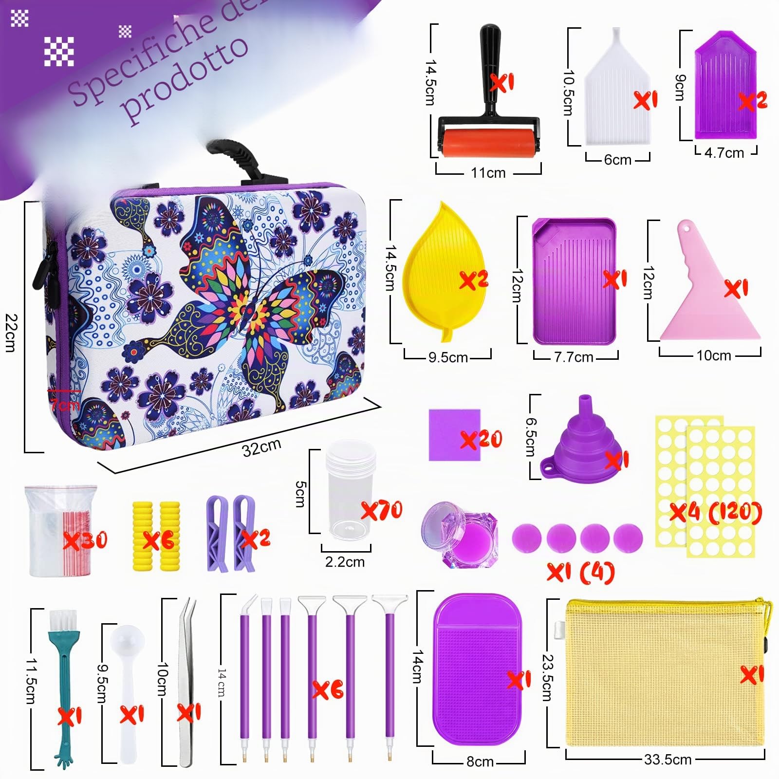 Strumenti di Pittura Diamante,Diamond Painting Kit Completo,132 Pezzi DIY Diamond Painting Kit,con 70 scomparti, per Fai da Te, Nail Art,Lavori Artigianali,Orecchini