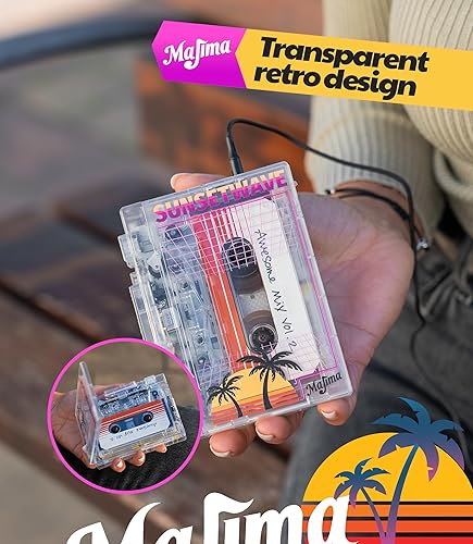 Miniatura 6 de Reproductor de cassette Bluetooth con radio FM, diseño portátil transparente, regalo de audio retro, compatible con alimentación USB o pilas AA,