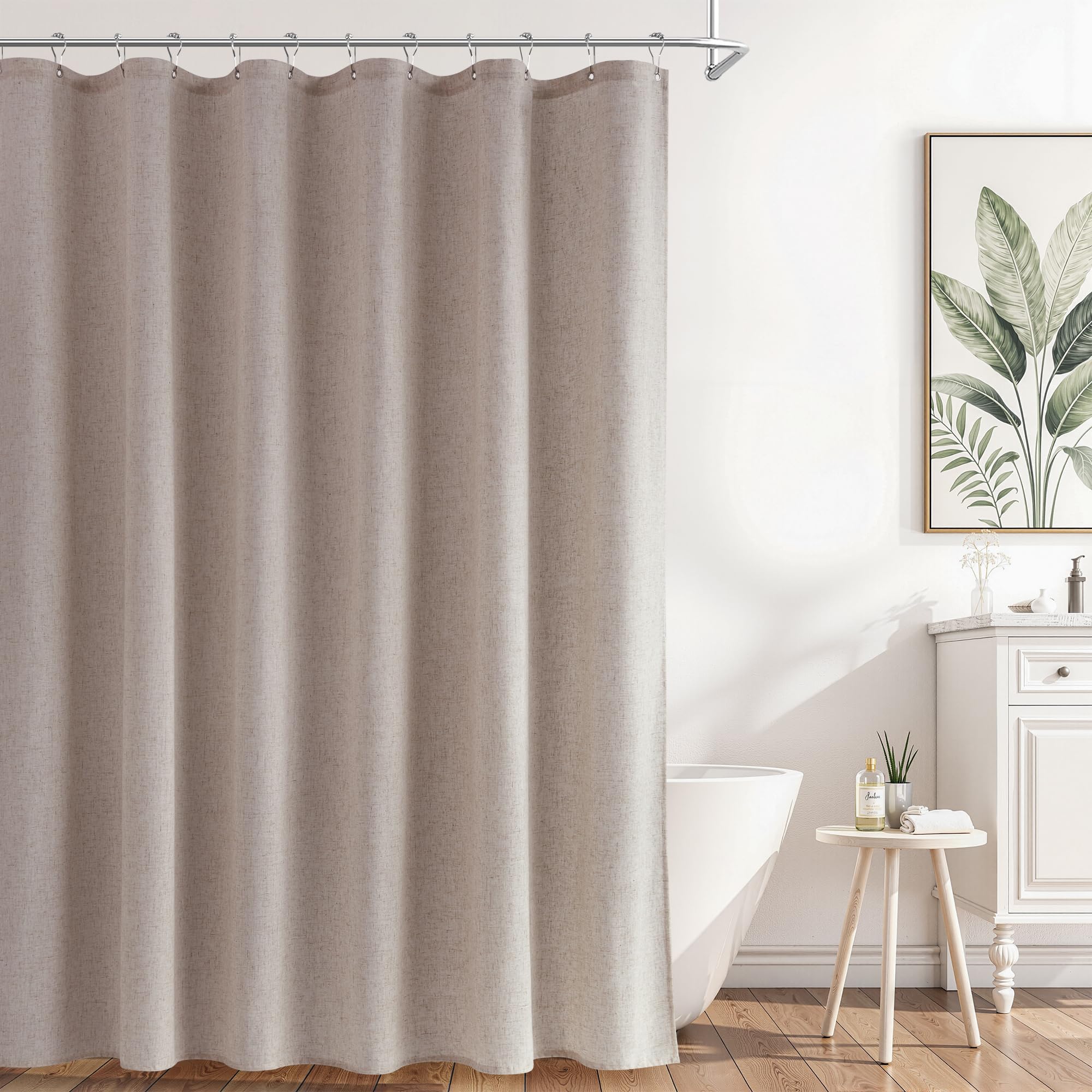 Naturoom Linen Shower Curtain 80 Inch Long for Bathroom Ecru 1 Panel