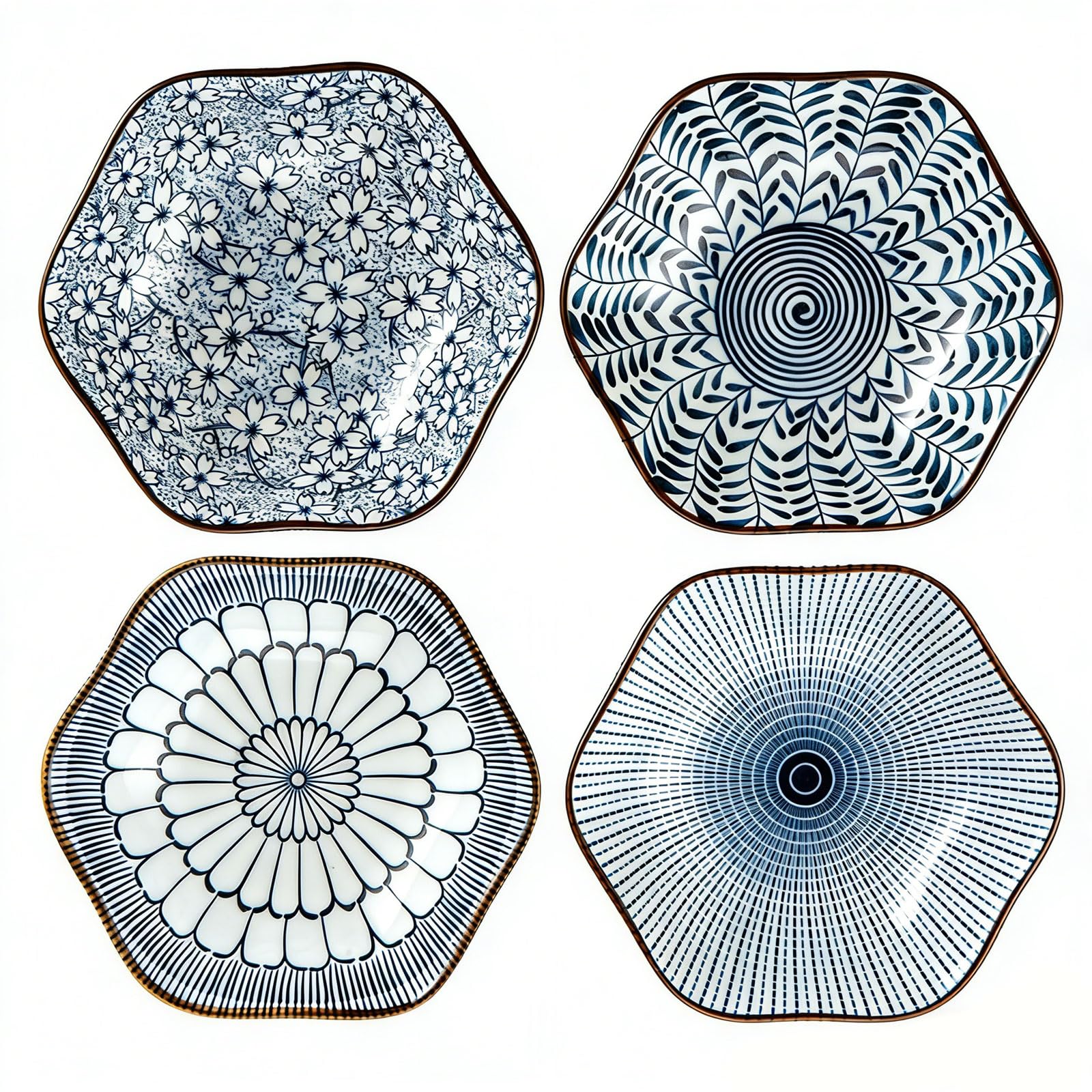 4Japanese Style Ceramic Dipping Bowls - 3OZ Sｍall Bowls Porcelain Tapas Dishes for Sushi Rice Dessert Bowl Side Soy Sauce Dishes Inklusive Geschirrtuch for Sushi Dip Snack Oil Rice and Soup (Hexagon)