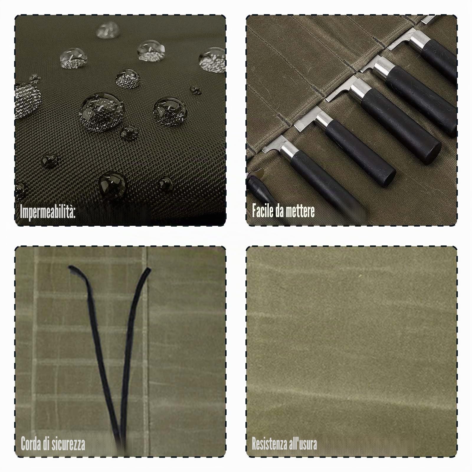 Borsa arrotolabile per cuochi con 7 scomparti, borsa portatile da cuoco, custodia per coltelli, coltello da cucina, borsa arrotolabile, borsa per coltelli in tela cerata, borsa per attrezzi