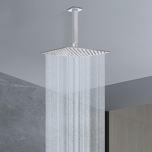 Miniatura 10 de HarJue Brazo de ducha montado en el techo, cabezal de ducha tipo lluvia, brazo de extensión cuadrado con brida y cinta de teflón, extensor de ducha