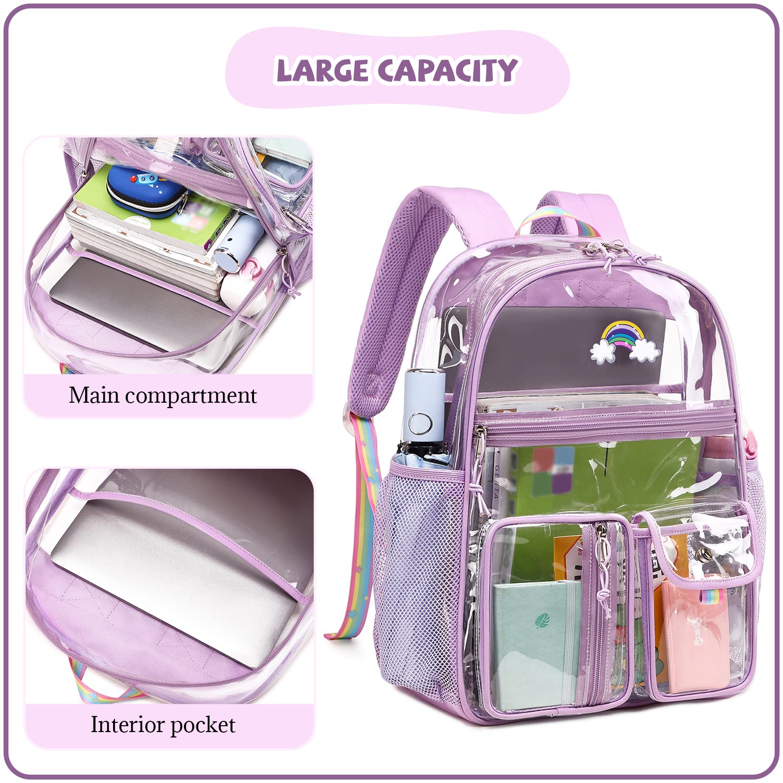 Lanola Stadium Approved Backpack Clear Backpack Heavy Duty PVC Transparent Bag for College Middle School Bookbags