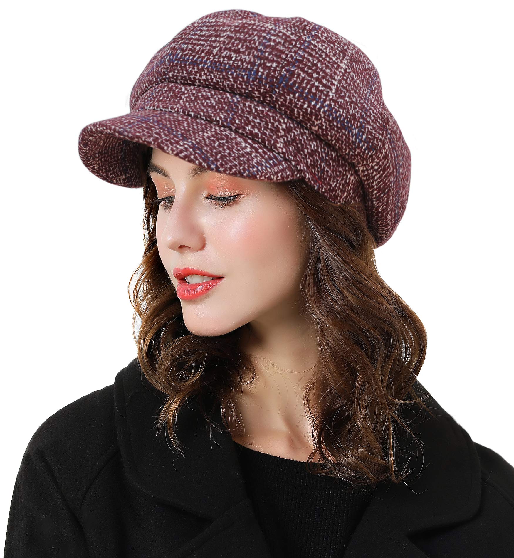 Superora Béret Bonnet Retro Plaid Automne Hiver pour Femme