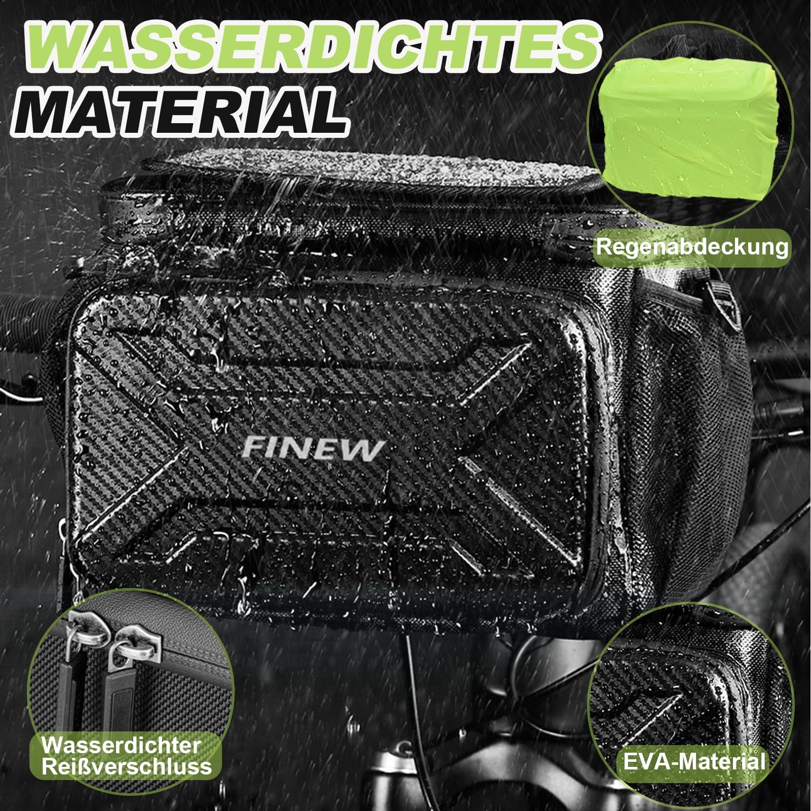 FINEW Bolsa para manillar de bicicleta con adaptador de manillar para bicicleta eléctrica y bicicleta, cesta delantera de 6 L, resistente al agua, bolsa de manillar con soporte para teléfono móvil