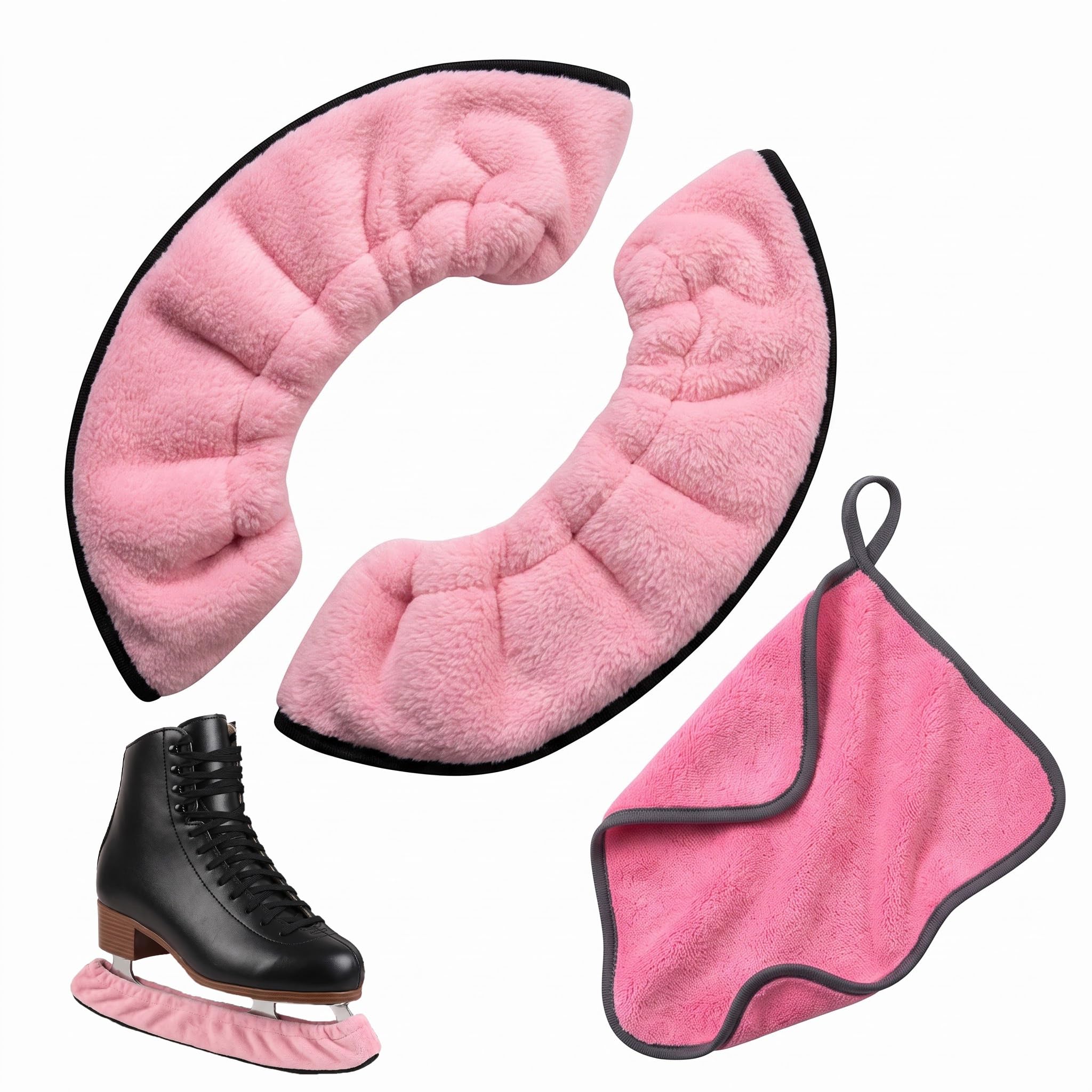 1 Pair Ice Skate Guards,Ice Skating Accessories,Hockey Skates Blade Stretchable Covers Protector,Figure Skatings,Winter Skate Soakers, Soft Plush, with 25x25 cm Coral Velvet Towel, for Men Women