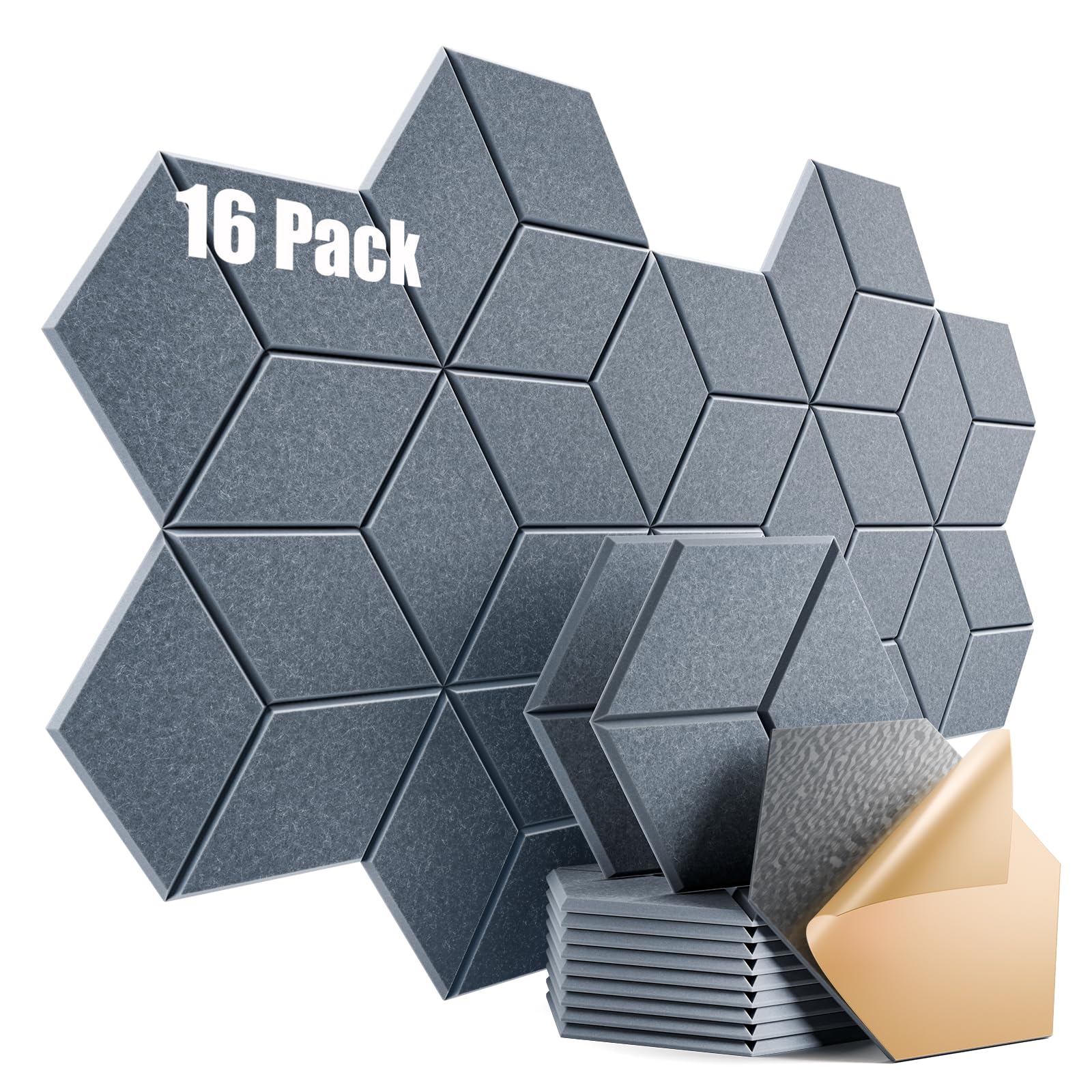 16 Pack Self-Adhesive Acoustic Panels 12" X 10" X 0.4" - Sound Proof Foam Panels for wall with High Density, Y-Lined Design, Flame Resistant, Absorb Noise and Eliminate Echoes(Gray)