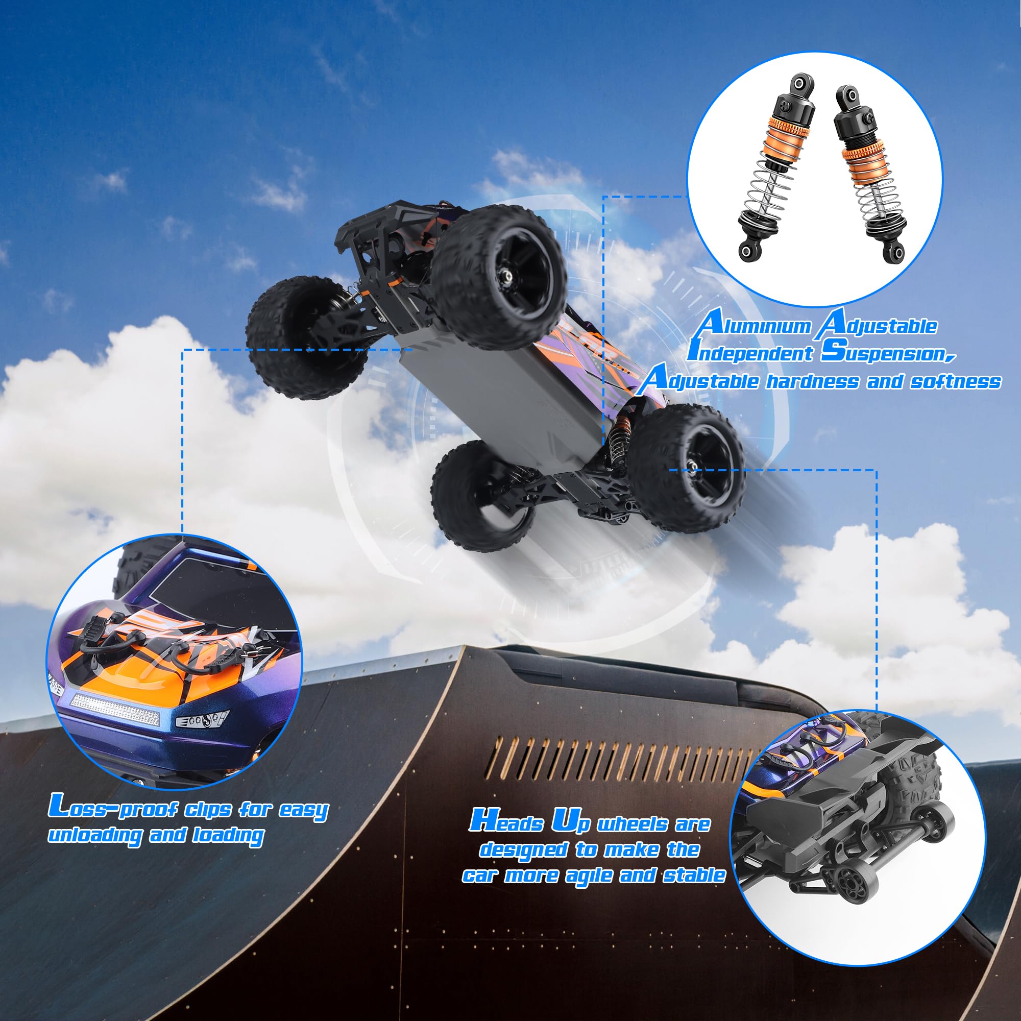 Herenear Macchina Telecomandate, 1:14,40 km/H, 2,4 GHz, Auto Telecomandata, Radiocomandata Monster Truck con 2 Batterie 50 Min+, All Terrain Offroad Telecomandata Auto Gioco Regalo