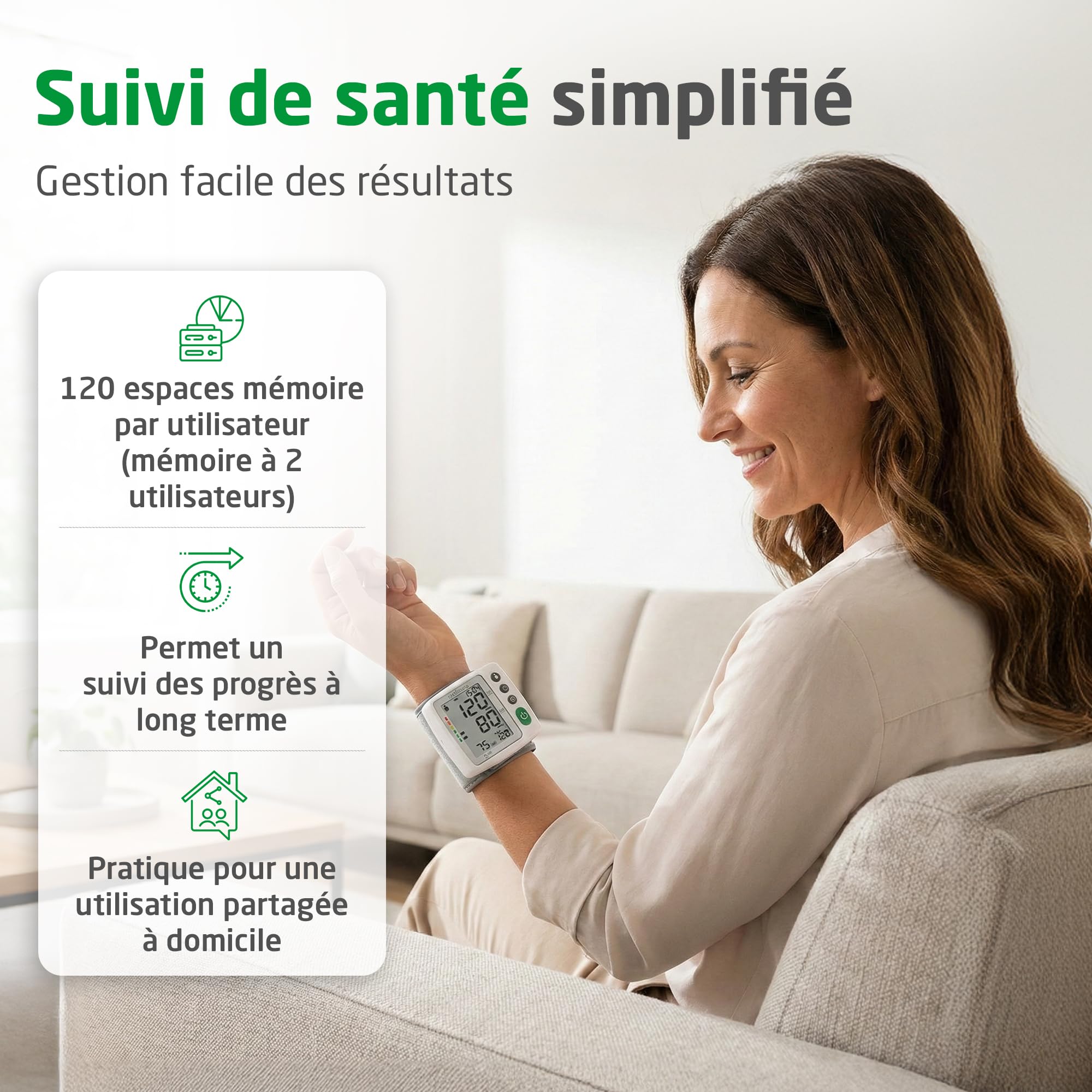 medisana BW 315 Appareil de mesure de la pression artérielle au poignet, Mesure précise de la pression artérielle et du pouls, Fonction de mémoire pour 2 utilisateurs, Détection des arythmies
