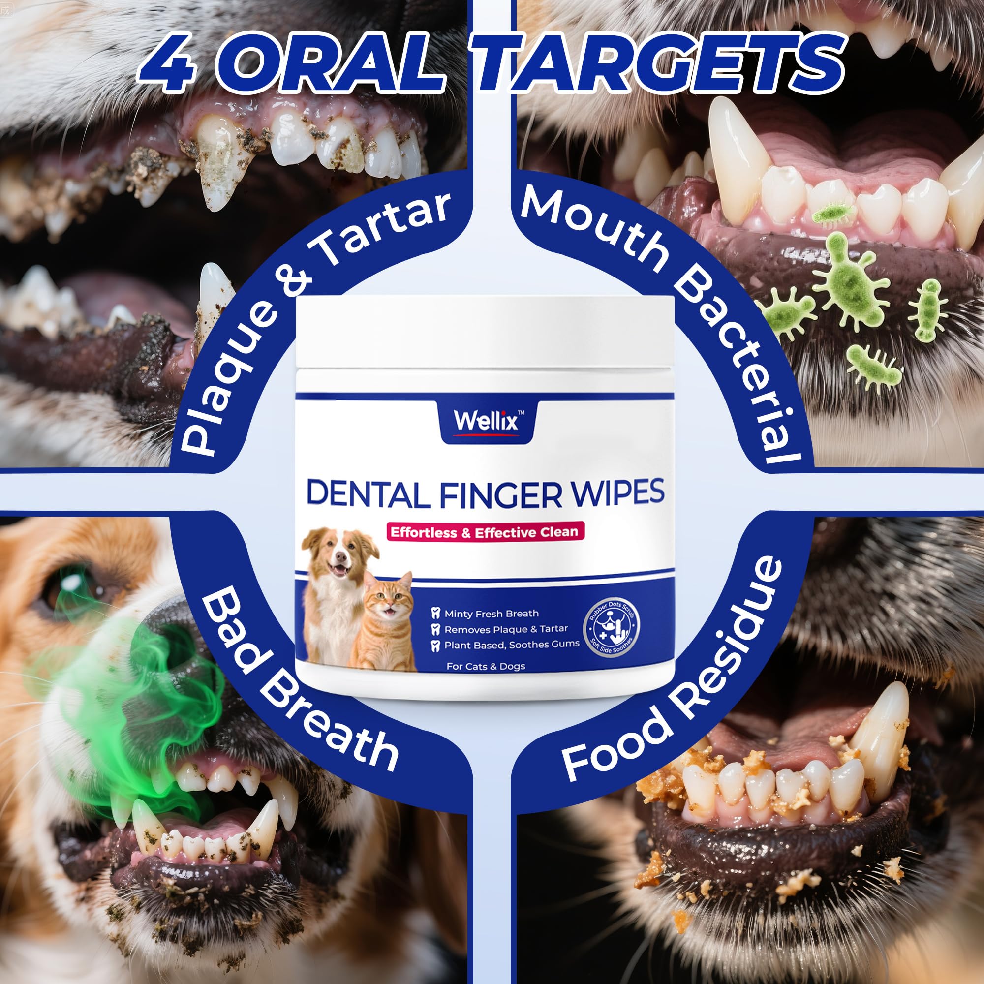 Wellix 100 Count Dog Teeth Cleaning Wipes for Dogs & Cats - Natural Formula Dental Care Finger Wipes Reduces Dog Plaque, Tartar & Bad Breath - No-Rinse Disposable Dog Dental Wipes - image 6