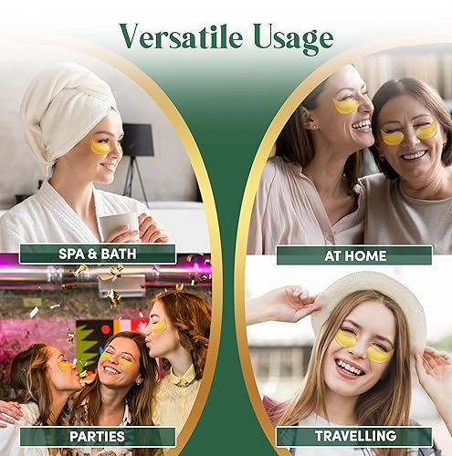 Miniatura 9 de Parches para debajo de los ojos de oro de 24 quilates para ojos hinchados (12 pares envueltos individualmente), máscaras enriquecidas con colágeno