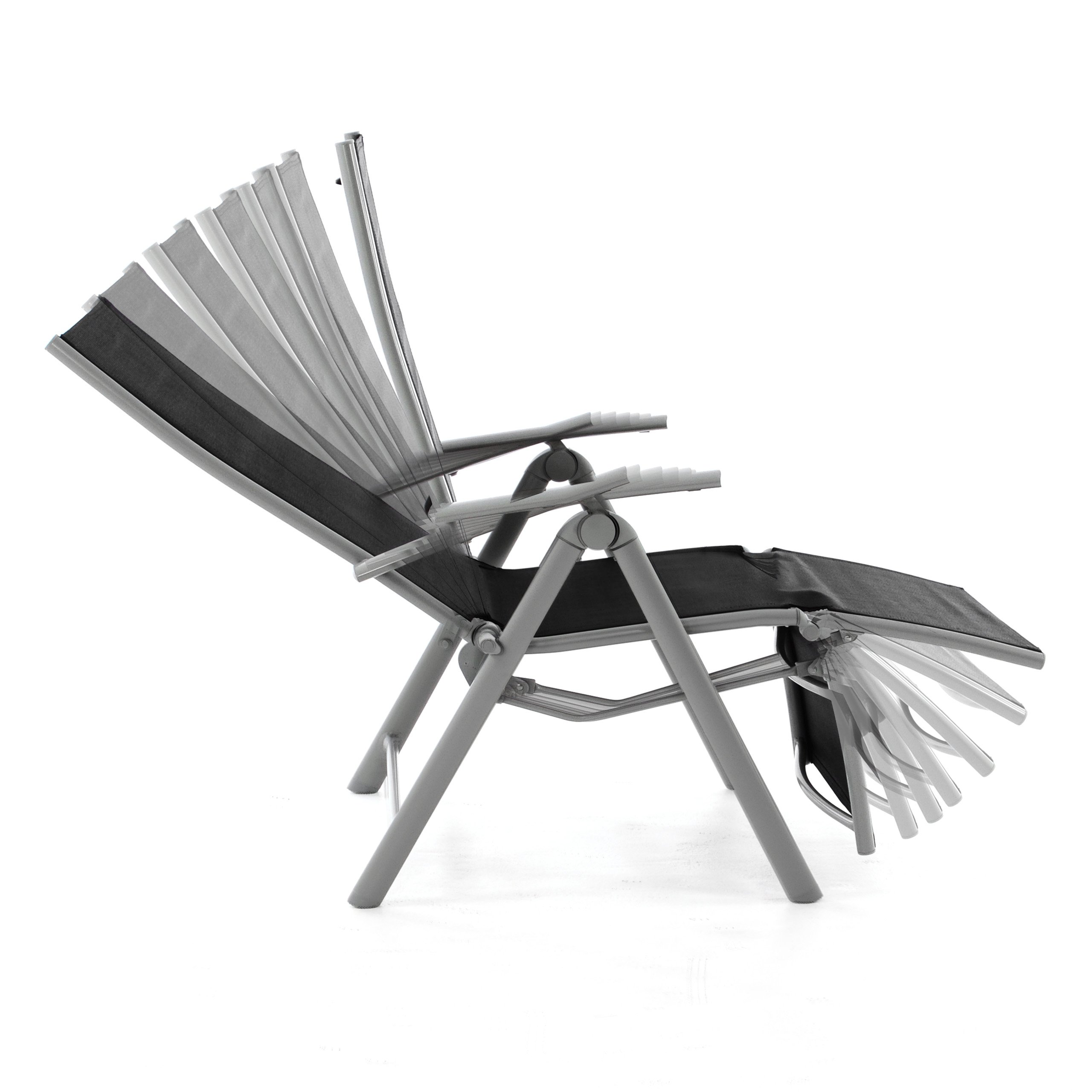 2er Set Nexos Gartenliege Sonnenliege Liegestuhl Relaxliege – für Garten Terrasse Balkon – klappbarer Gartenstuhl aus Alu & Kunststoff - schwarz grau