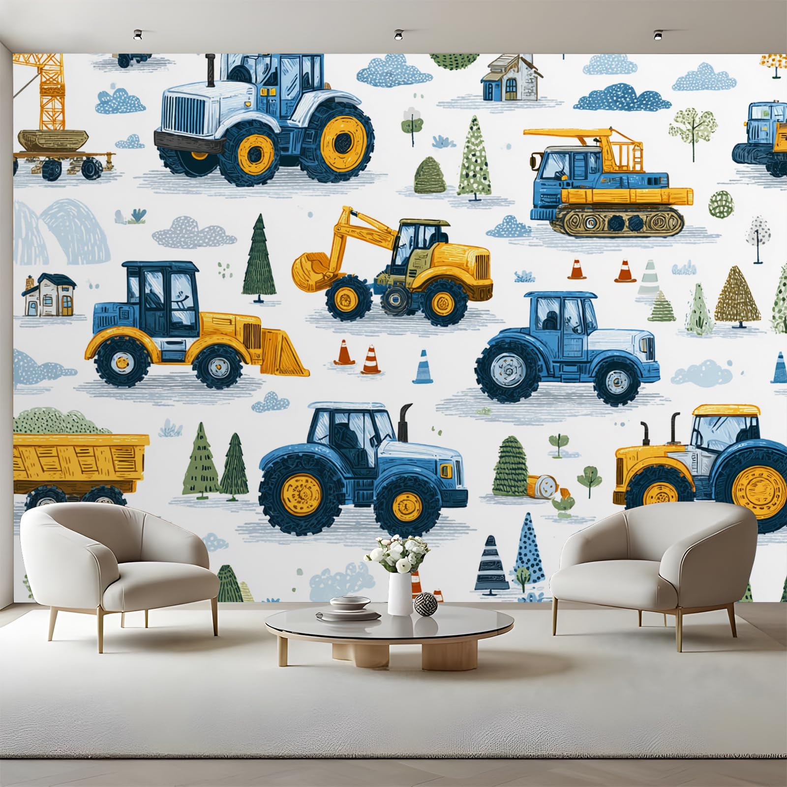 Papier peint panoramique enfants tracteur amovible 300x210 cm