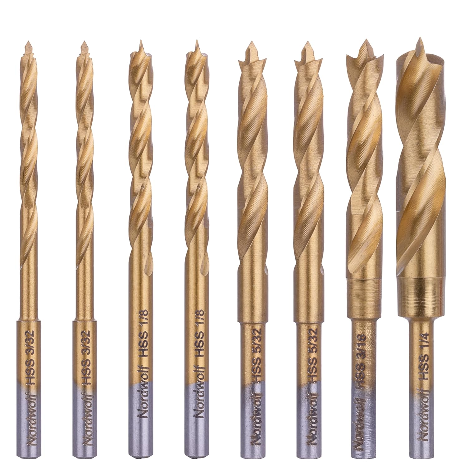 NordWolf 14-Piece Metric Brad Point Wood Drill Bit Set for Carpenter Woodworking, Double Flutes Design with 1/4" Hex Shank for Drills & Impact Drivers, Sizes 2mm to 12mm