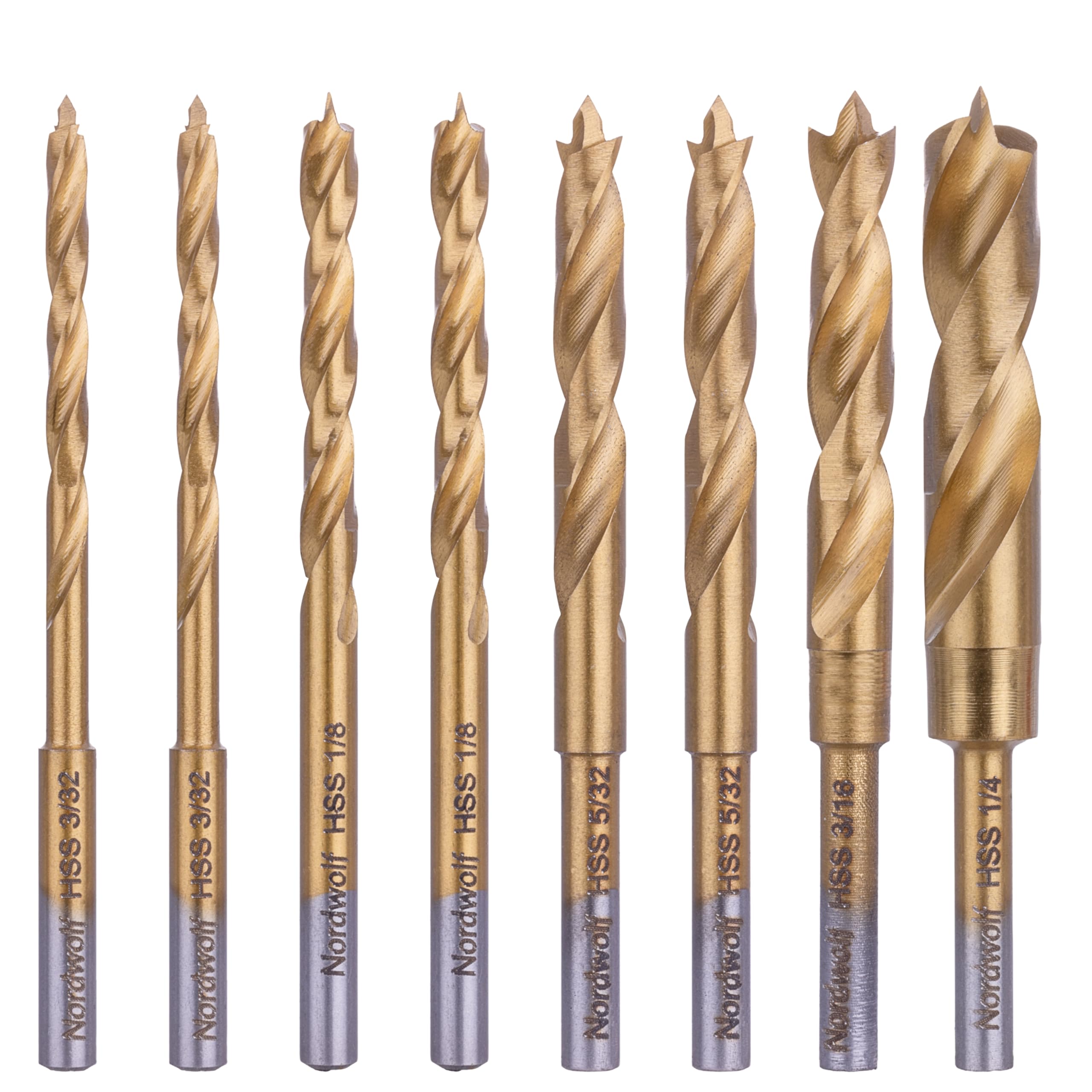 NordWolf Brad Point Drill Bits - 12 Piece Set -12