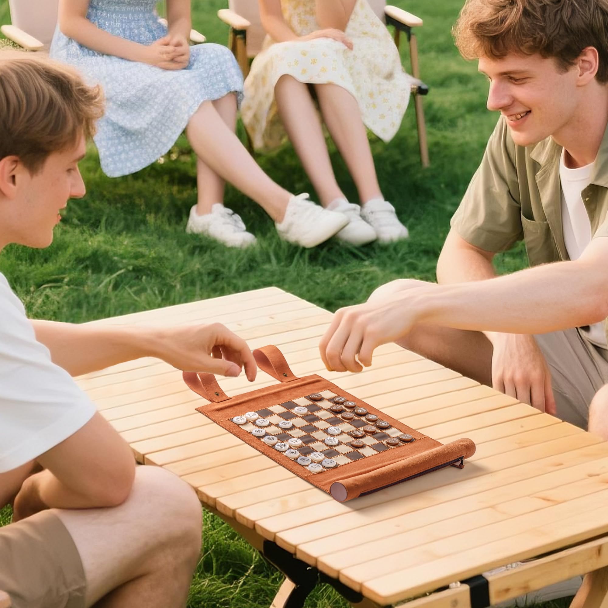Juego de damas de backgammon de ajedrez de viaje 3 en 1, juego de backgammon de cuero enrollable con 32 piezas de perlas premium y 5 dados, juego de mesa de ajedrez de viaje portátil para 7