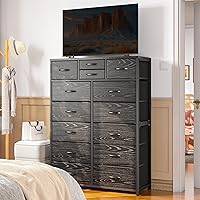 Vista 5 de EnHomee Cómodas altas para dormitorio con cajones, cómoda de tela negra para dormitorio, cómoda para sala de estar, pasillo, entrada, parte superior