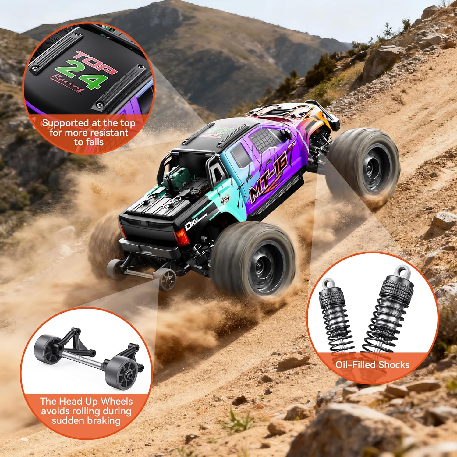 1/16 50MPH Brushless 4WD RC Truck,Upgradeable All-Terrain Remote Control Cars with 3S Battery,Waterproof Fast Off-Road RC Truggy for Adults,Suitable as Gift for Snow/Sand Adventures-Gradient Purple
