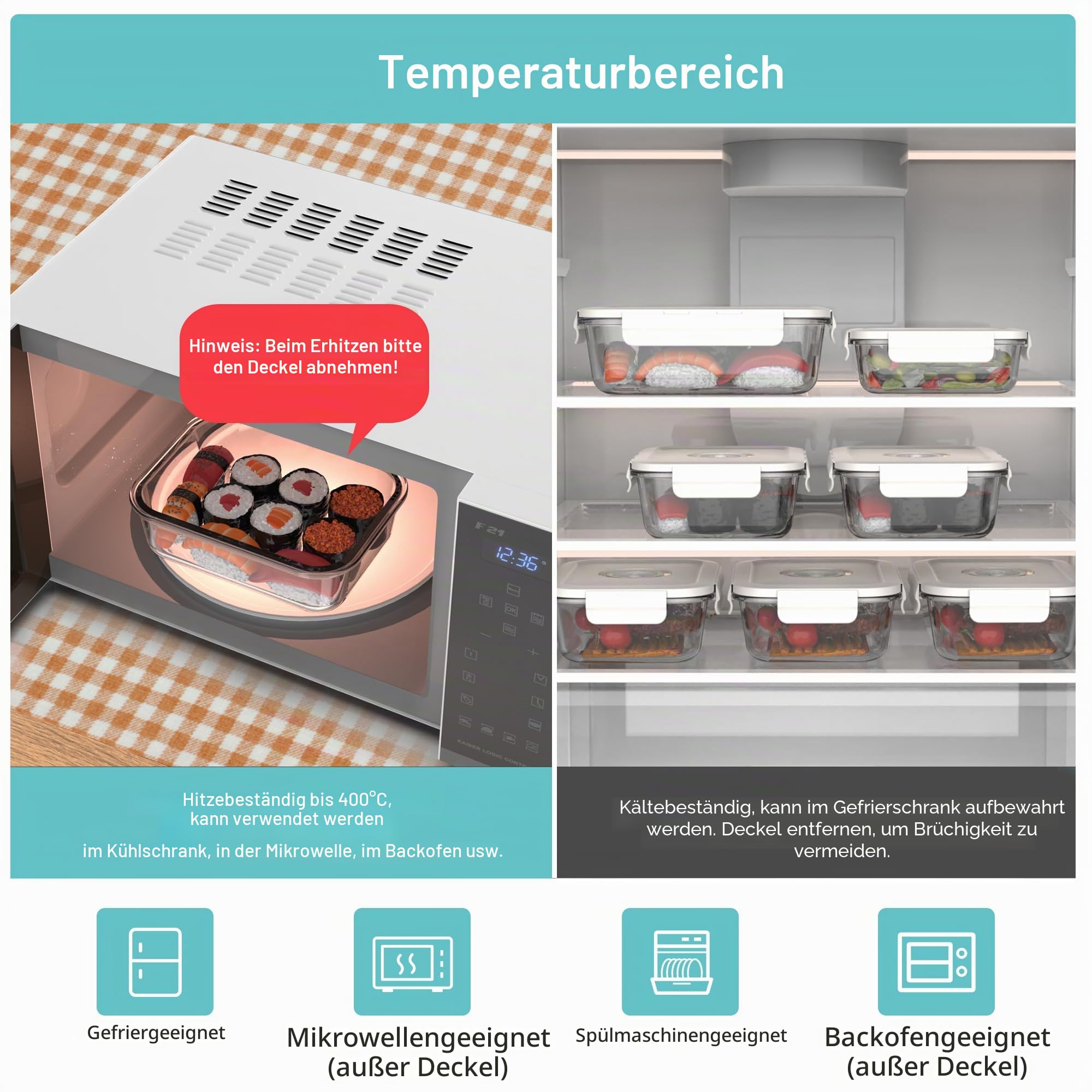Vakuum Starterset Vorratsdosen Glas 4er Set, mit deckel Vorratsbehälterset,kühlschrank organizer,meal prep gläser - luftdicht mikrowellengeschirr BPA-frei (L)