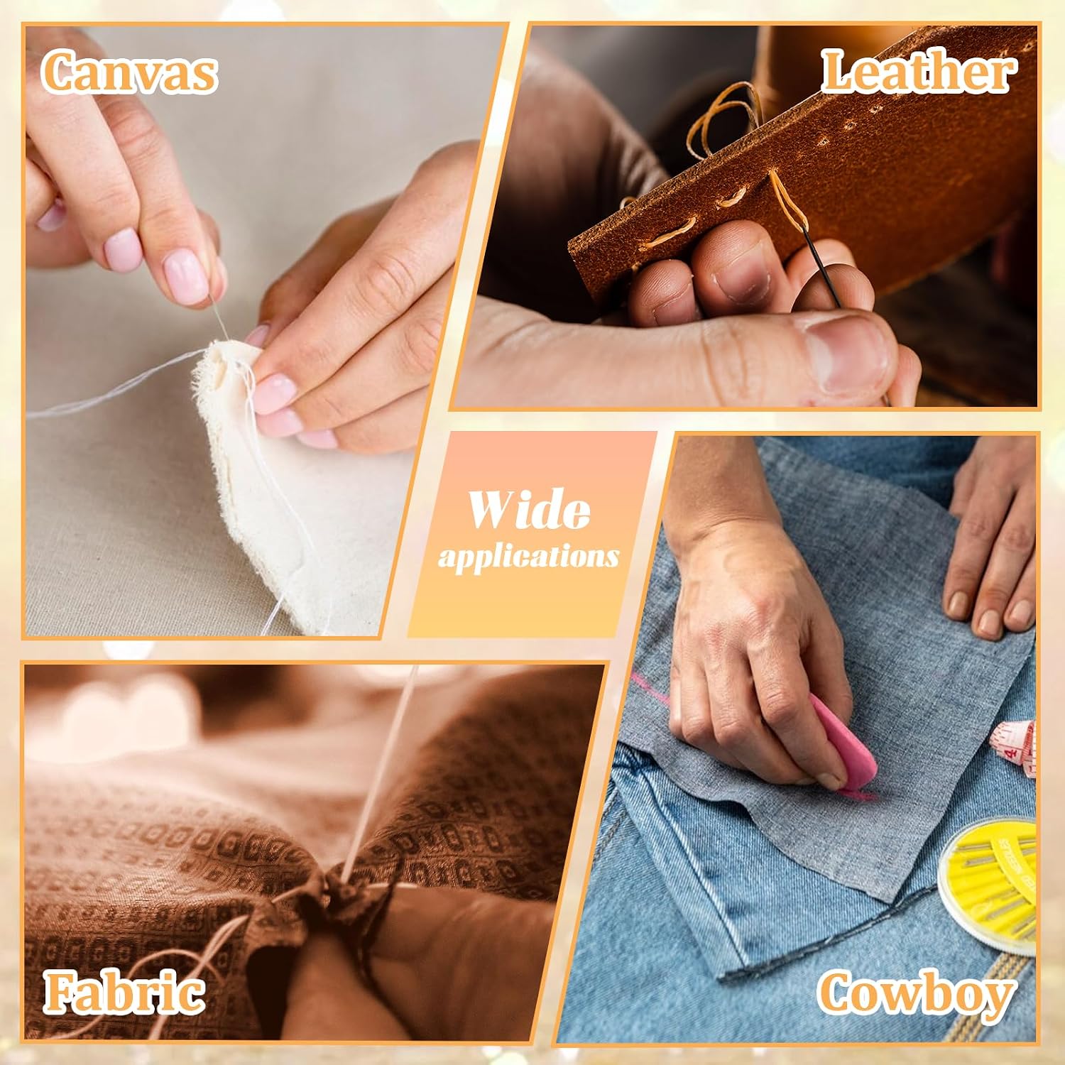 Hair Needle and Thread Set, 12pcs Hair Extension Tools 3 Rolls Hair Weave Sewing Threads with 9pcs C J I Shape Curved Upholstery Needles for Hand Sewing Hair Weave Extension Making Wig