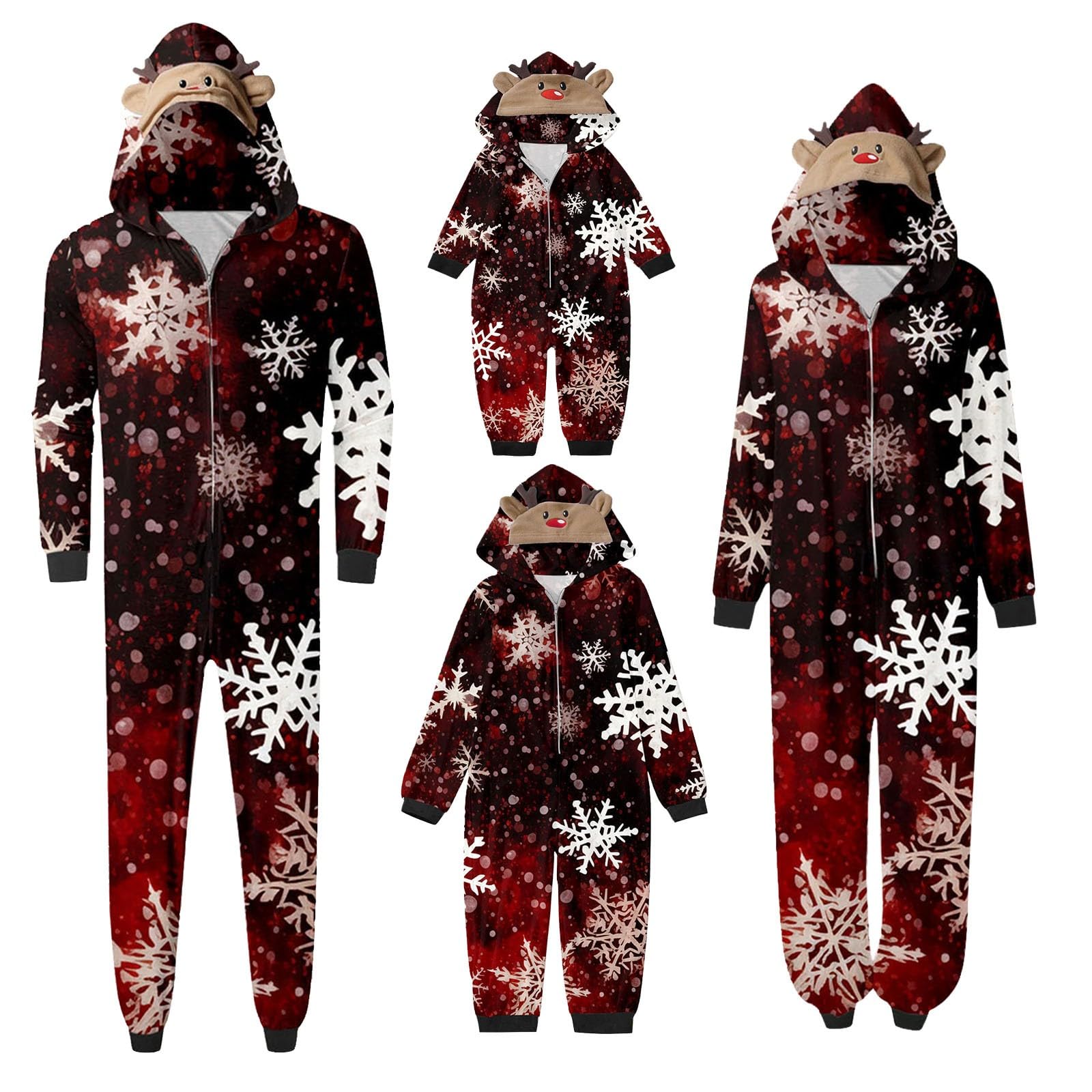 Family Christmas Pajamas Matching Sets,Onesie Long Sleeve Snowflake Print Hoodie Jumpsuit Soft Family Sleepwear Set