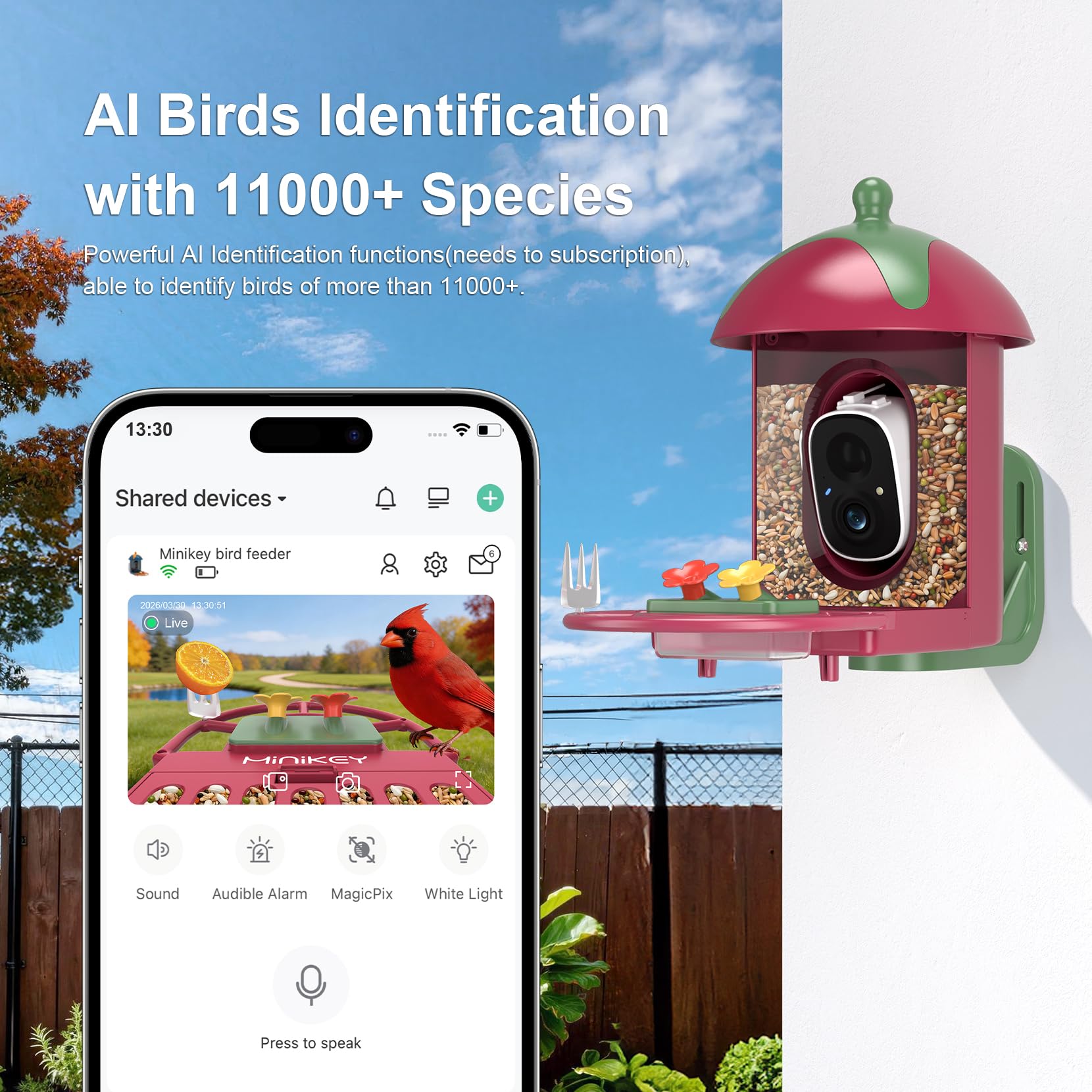 Vogelfutterstation mit Kamera Outdoor Vogelhaus - AI identifiziert 11000+ Arten, 2K HD, Ankunftswarnungen, solarbetrieben, Weihnachten Rot Grün Design, Kolibri freundlich, Geschenk für Vogelliebhaber