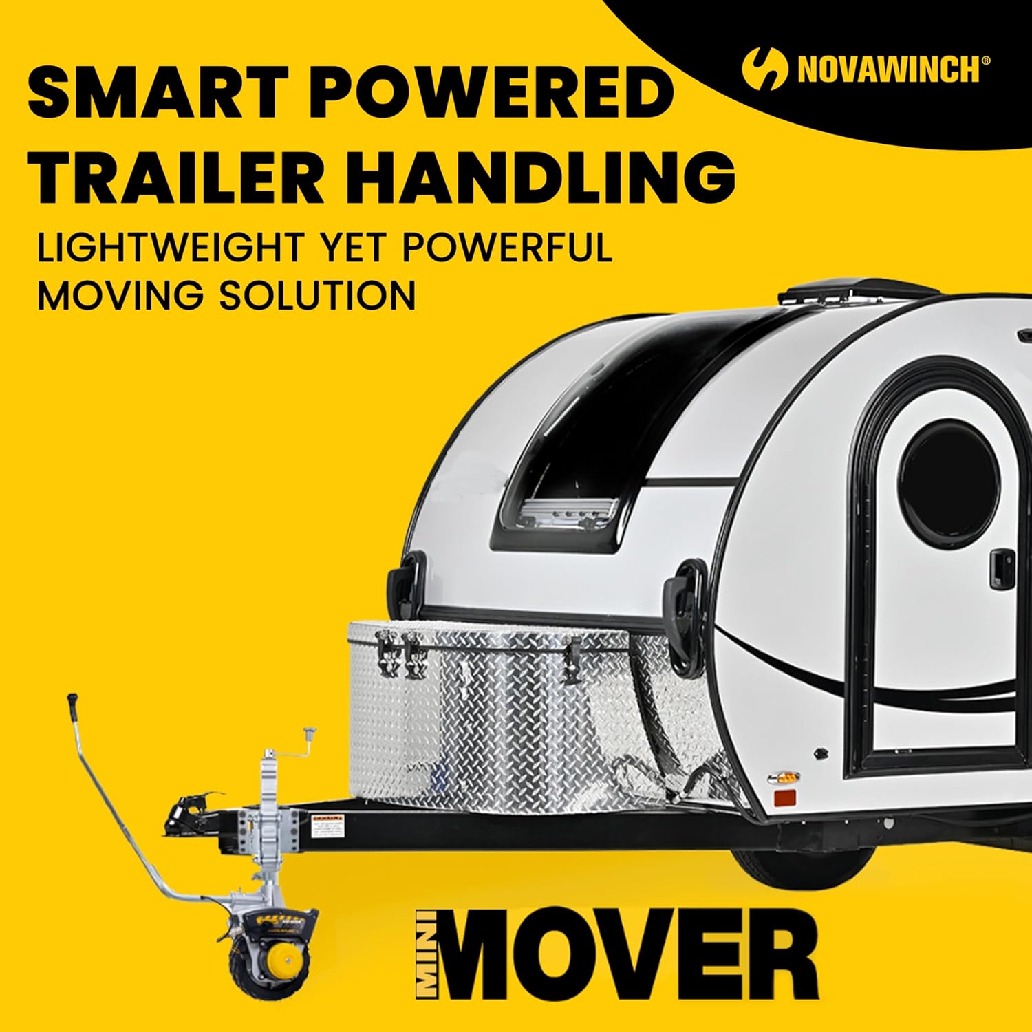 Mini Mover 3-12V Electric Trailer Dolly - Motorized Jockey Wheel for Trailers up to 6000 lbs - Powered Forward and Reverse Steering Control - 8 Inch No Flat Tire - Clamp or Bolt Mount