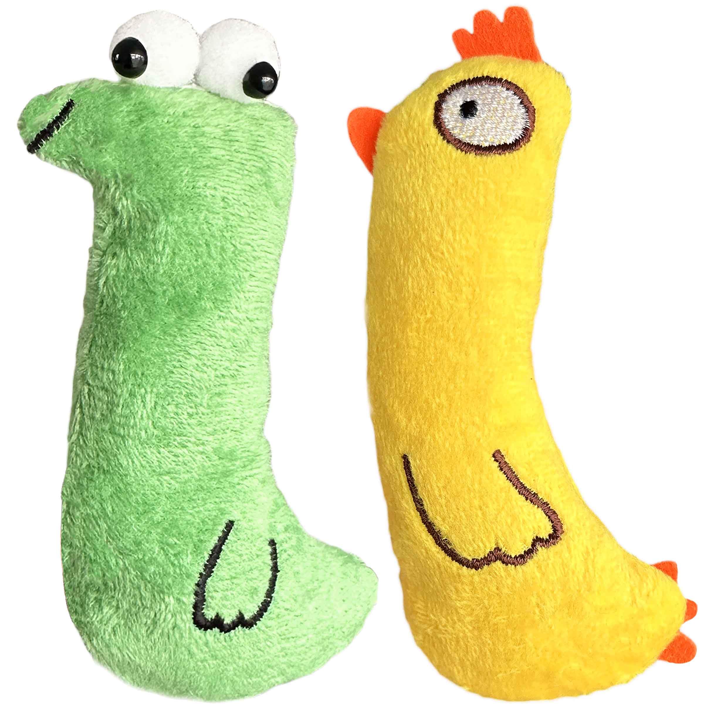 Catnip Toys for Cats, Set of 2 Crunchy Dental Catnip Toys with Chicken and Fish Characters, Durable and Interactive