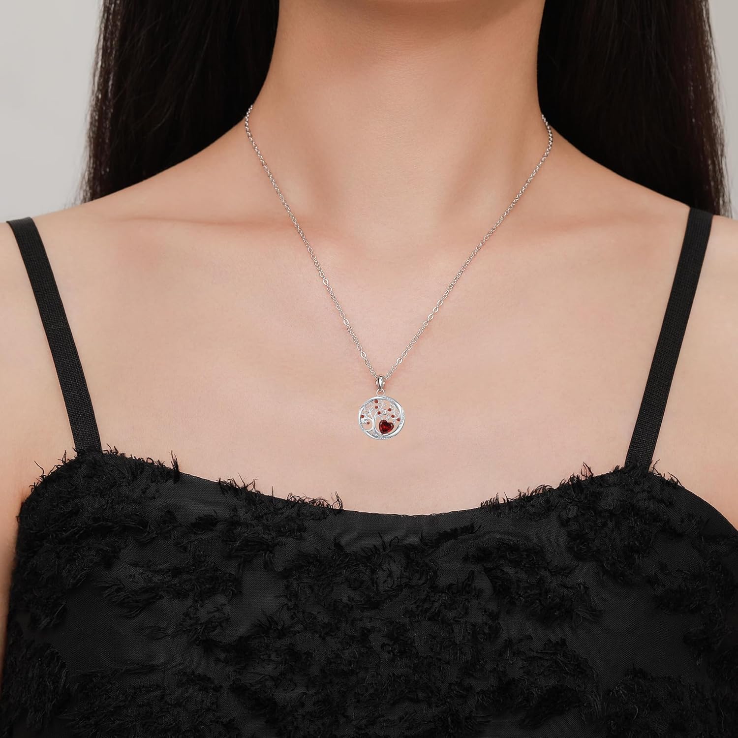 Tree of life necklace with Birthstone Sterling Silver Pendant-Adjustable Chain, Ideal Jewelry gift for her, Girlfriend, Wife, Mom on Birthday, Anniversary - Image 2